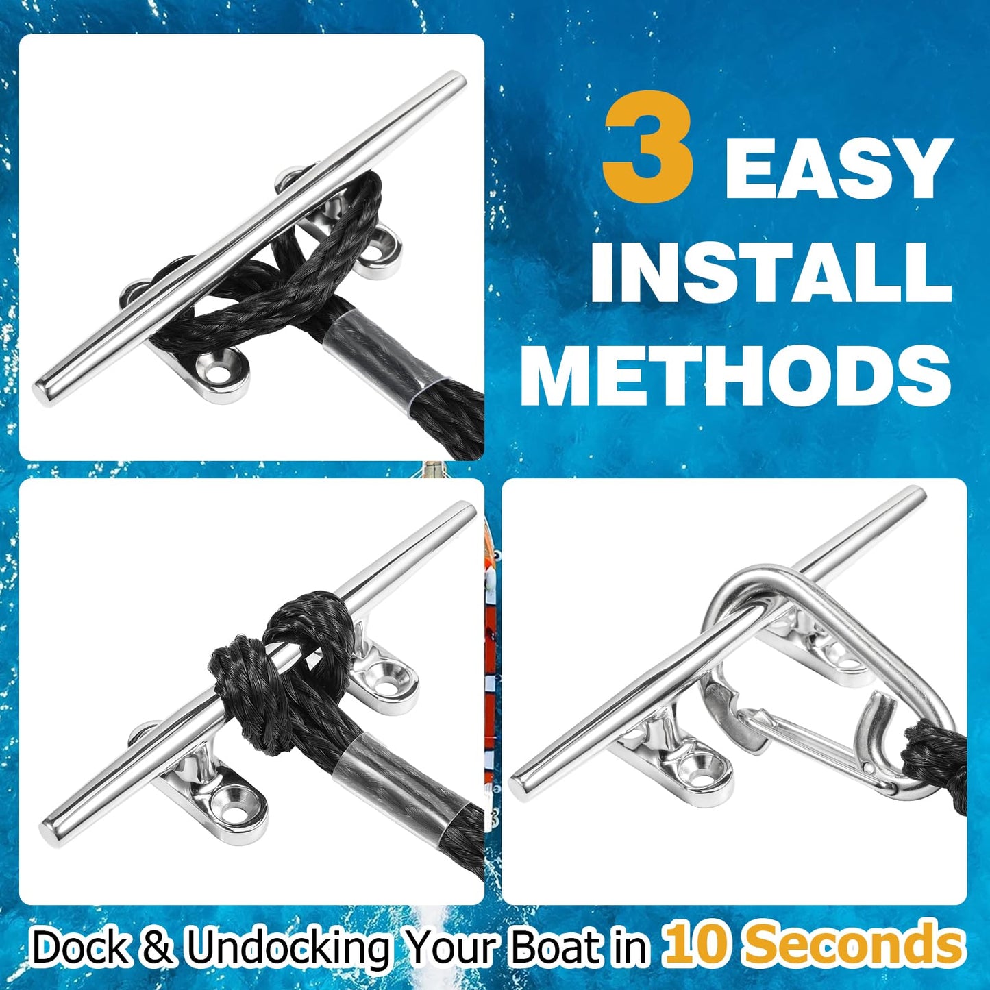 JaunniQir Bungee Dock Lines for Boats 7.2 Feet, 2 Pack Dock Lines with 316 Stainless Clips for PWC, Jet Ski, Kayak, Watercraft, Pontoon, Shock Absorbing Tie Off Downs Boat Mooring Ropes Accessories