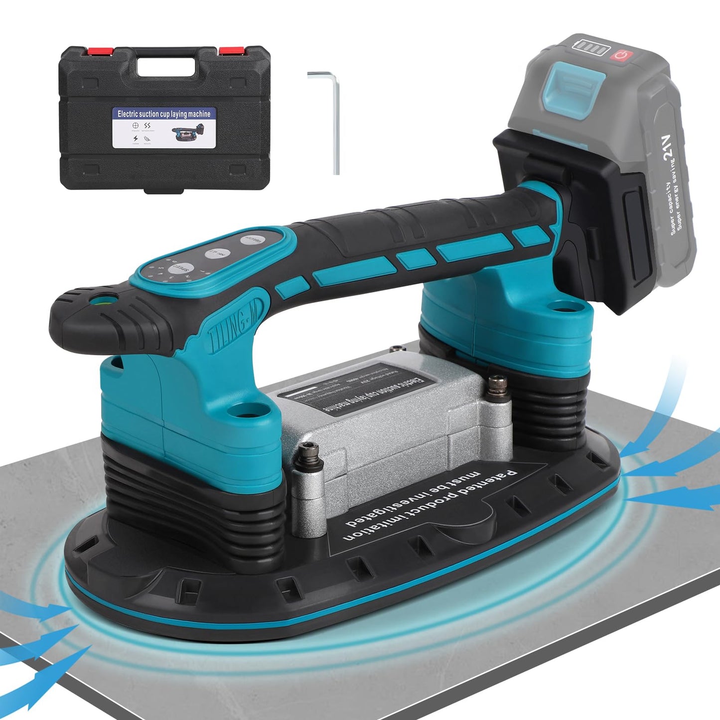 Tile Vibration Machine Installation Tool for Makita 18V Battery, Handheld Automatic Tiling Vibrator with Enlarged Suction Cup for Tiling Leveling Laying 24000r/min 6 Speeds Adjustable
