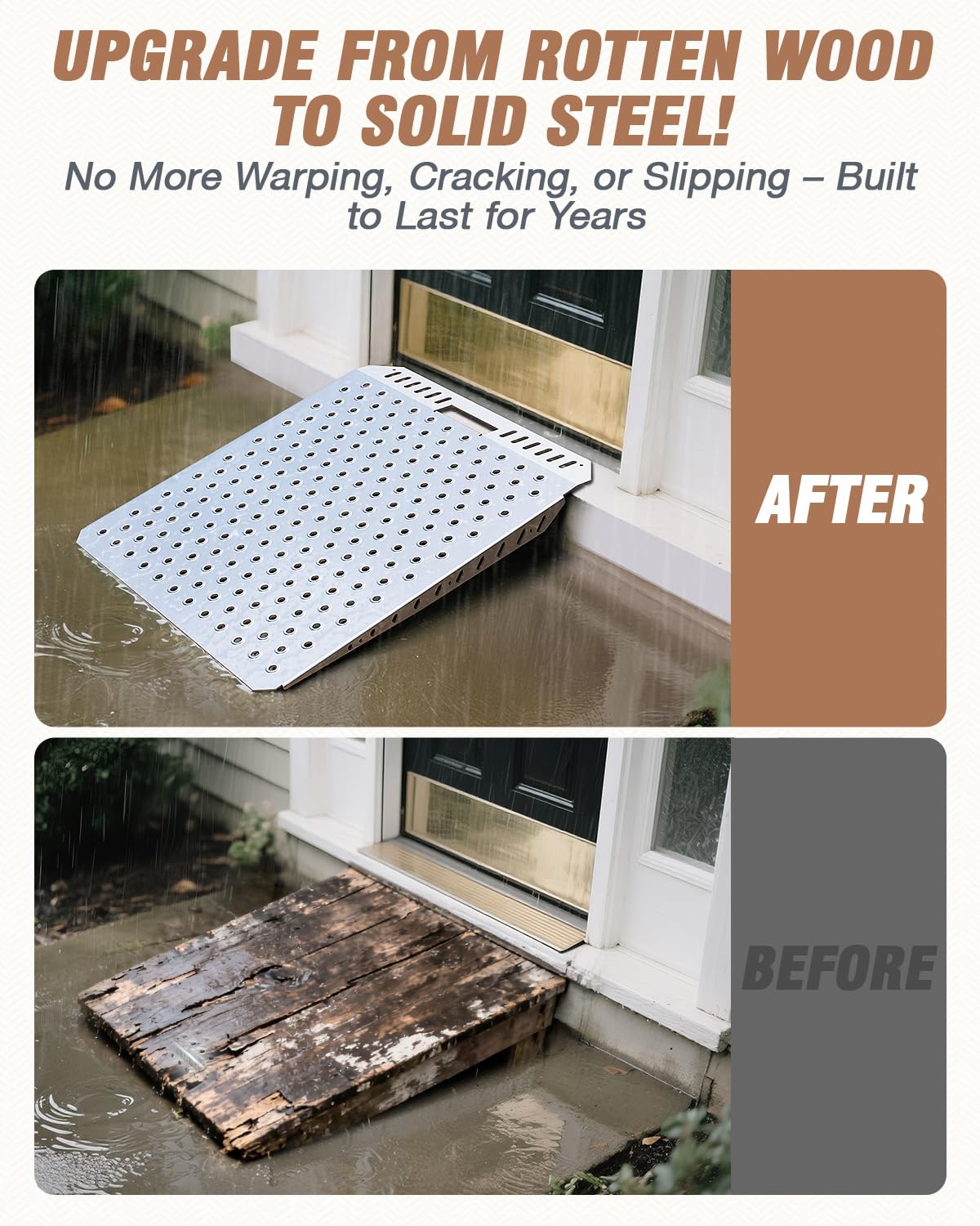 Lupar Heavy-Duty Shed Ramp for Riding Mower, Ramps for Sheds Entrance Garage Threshold Lawn Mowers Wheelchairs Tractor Snow Blower Garden Cart, 1500LBs Loading Anti-Slip Punch Plate Metal Ramp - 2 PCS