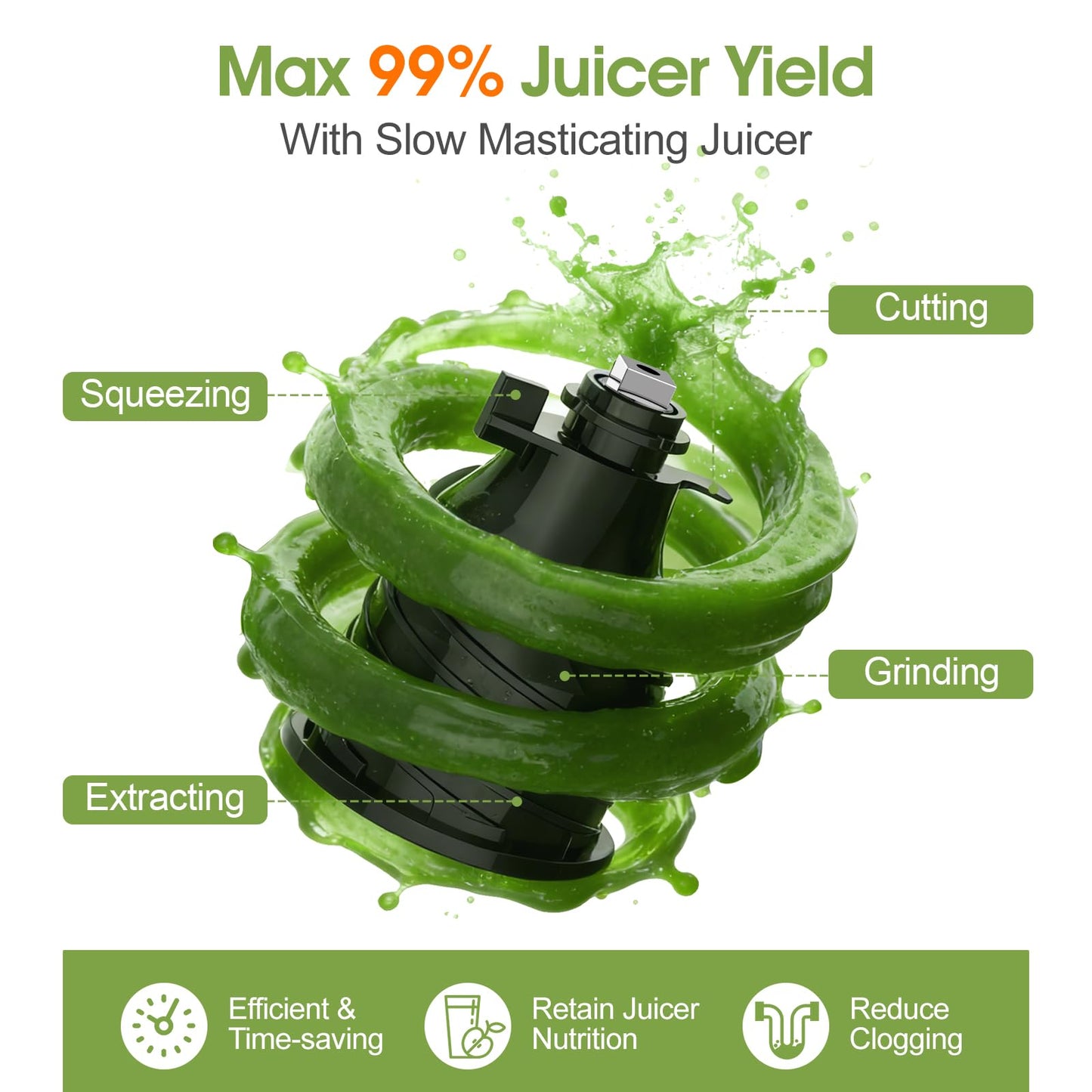 IWODTECH Cold Press Juicer,Stainless Steel Material,Juicer Machines with 5.0Inch Wide Feed Chute,Slow Masticating Juicer for Vegetables and Fruits with High Juice Yield,Large Auger,Easy to Clean
