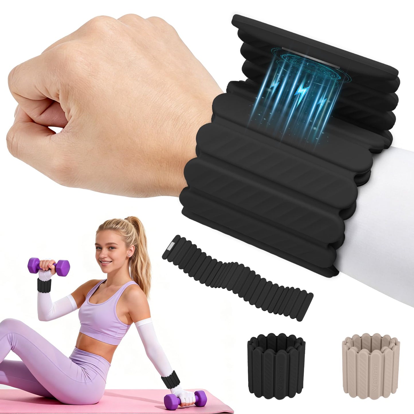 Abahub Wearable Wrist & Ankle Weights Set of 2, Stackable Magnetic Weighted Bracelet for Women, Waterproof Silicone Arm Leg Weights for Home Gym Workout, Walking, Yoga & Pilates - Black, 2.2LB