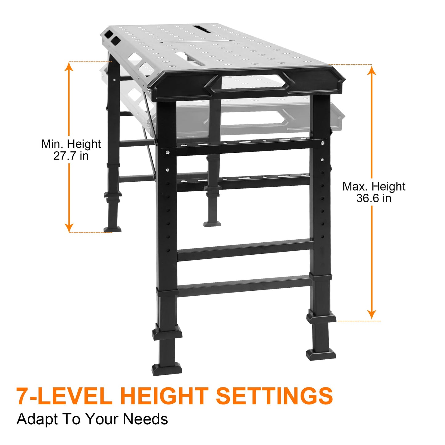 WORKESS Metal Welding Table Folding 1000 lbs Load Capacity Heavy Duty Steel Construction Workbench for Welding Adjustable 7 Level Height