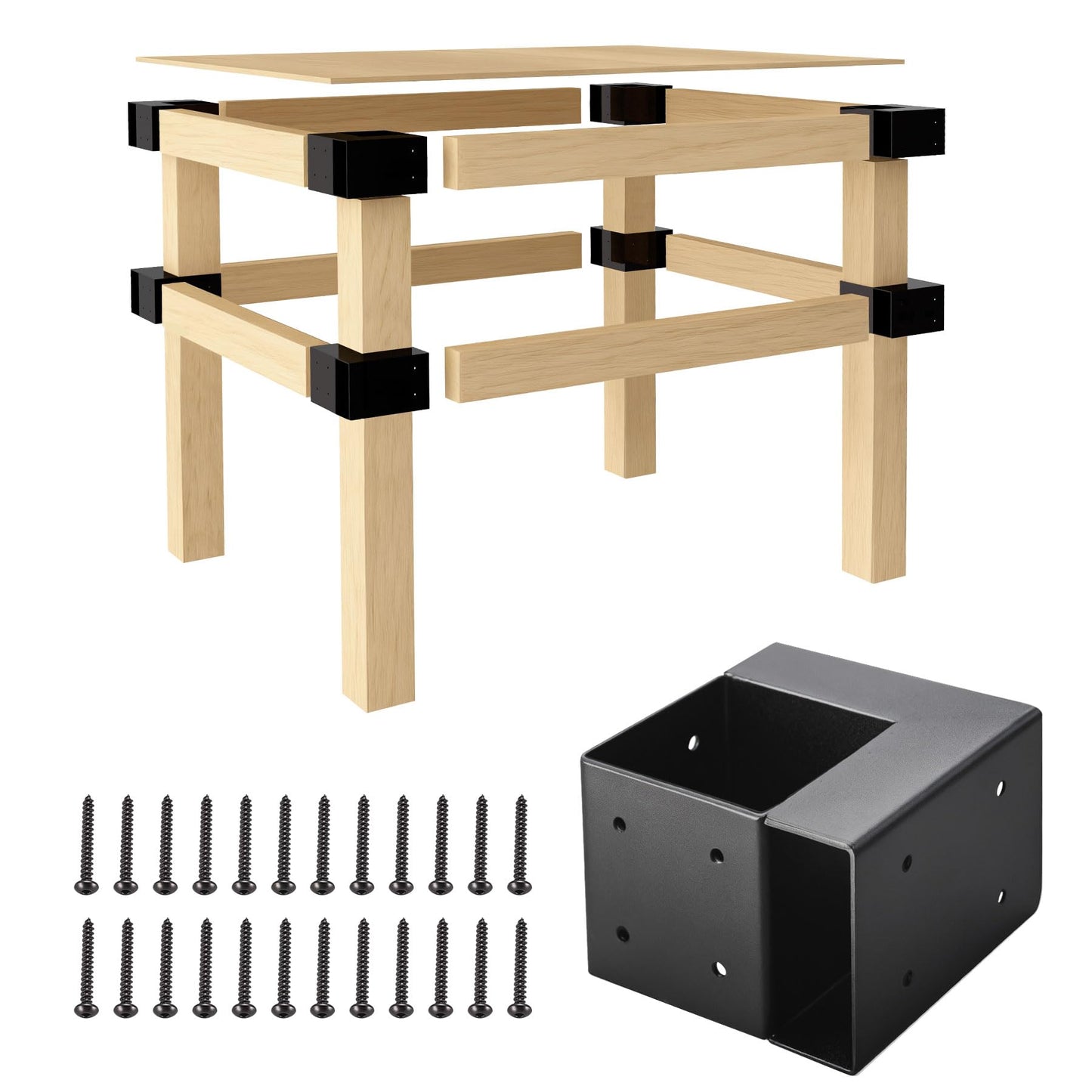 Heavy Duty Workbench Brackets Kit, 8 PCS 4''x4'' Workbench Leg Frame Braces, for 4x4 & 2x4 Lumber, DIY Table Building Kit with Pre-Drilled Holes for Workbench Table, Shelving, Garage Storage