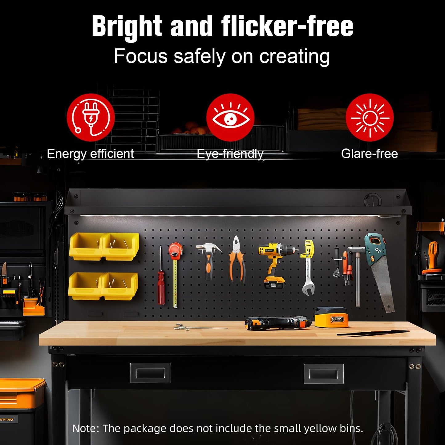 MUWOOD 48" Workbench with Drawers, Work Benches for Garage with Strip Light, Adjustable Work Table with Large Pegboard, 2000 LBS Heavy Duty Table with Power Outlet Rubber Wood for Garage, Office