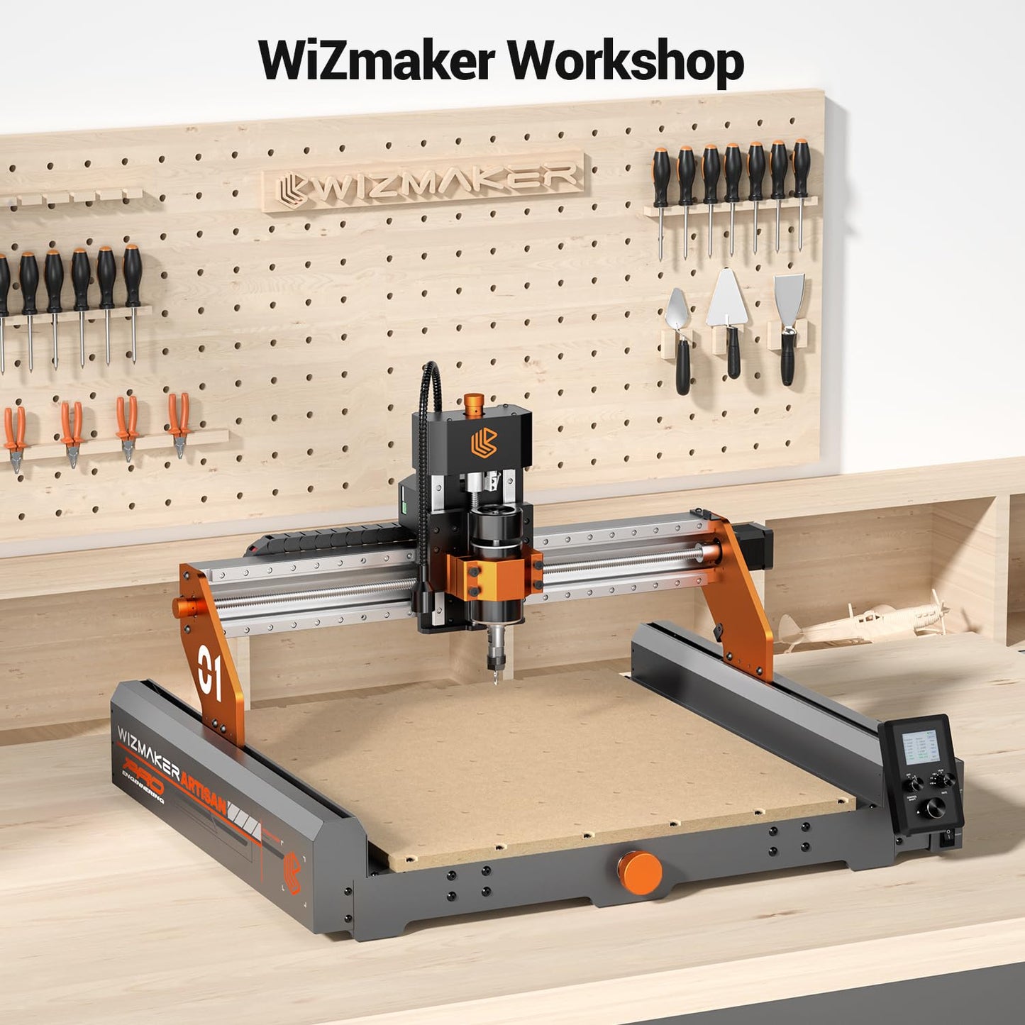 Artsian 01 CNC Router Machine 12000 RPM 300W GRBL Control 3-Axis Engraving 0.1mm Accuracy Spindle Laser Mode Switch Industrial Workrange 16.53''x16.53''x3.54'' Engraver 98% Pre-Assembled
