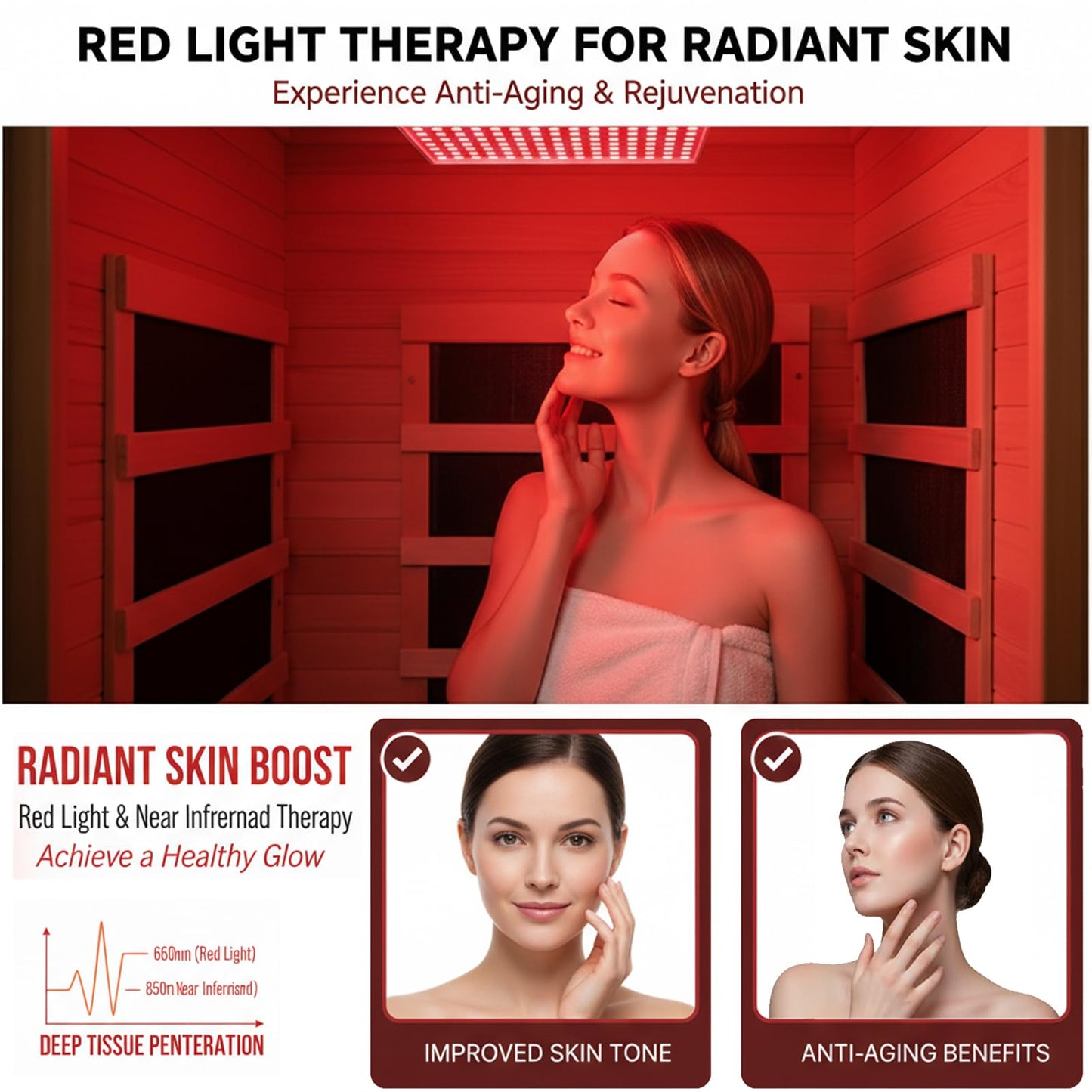 Homsido Red Light Therapy Infrared Sauna, 1300W 110V Indoor Wood Dry Sauna with Carbon Crystal Heaters, Red Light Therapy Lamp,Home Use for Post-Workout Recovery, Spa Relaxation, for Women Men