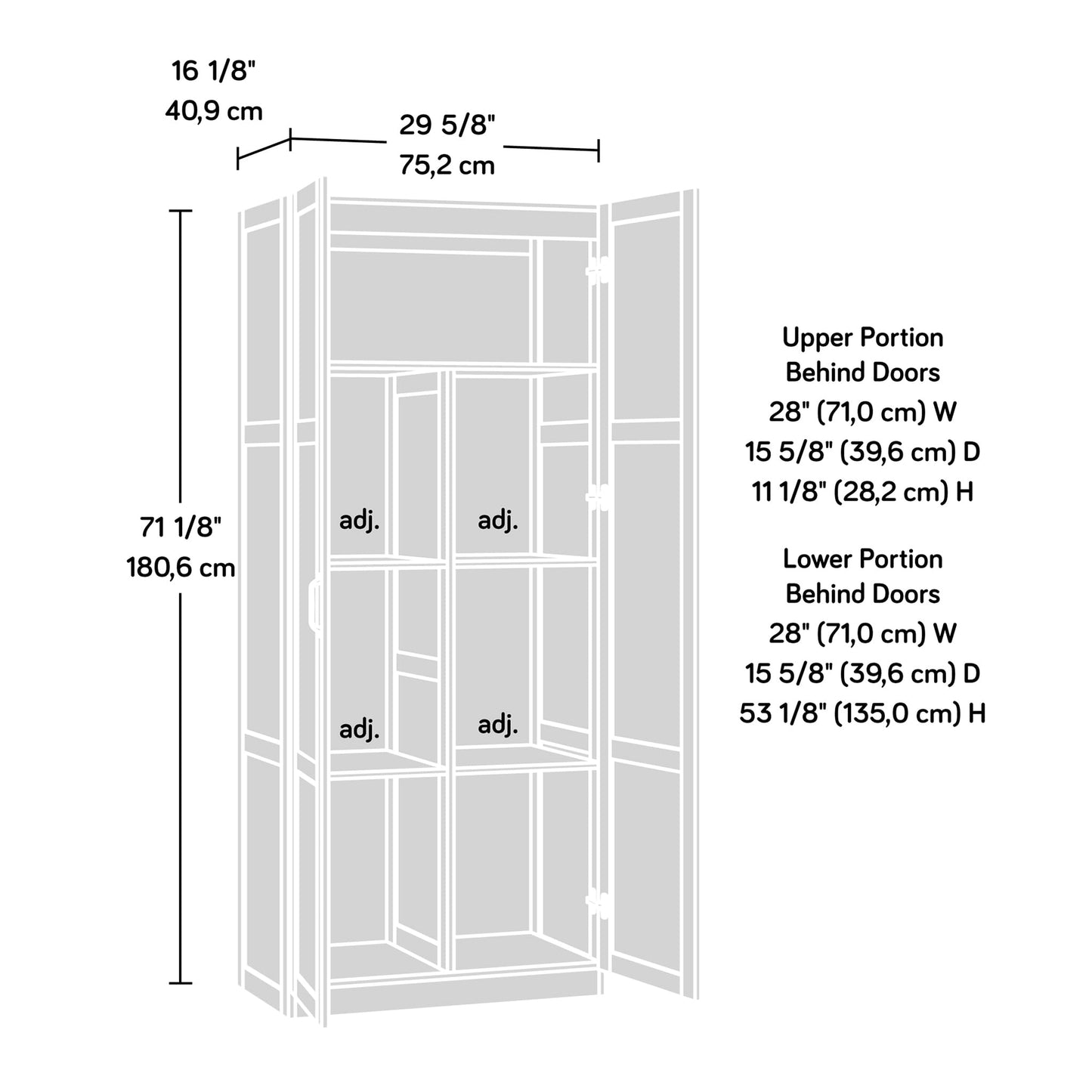 Sauder Storage Cabinet/ Pantry cabinets, 29.61 " x D: 16.02 " x H: 71.50", Cinnamon Cherry finish