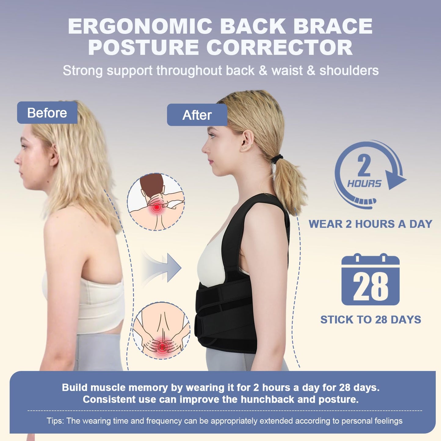 Posture Corrector for Women and Men Upgraded Back Brace, Adjustable Back Support for Upper and Lower Back Pain Relief, Shoulder Straightener for Hunchback, Scoliosis, Lumbar, Spine (Black, Large)
