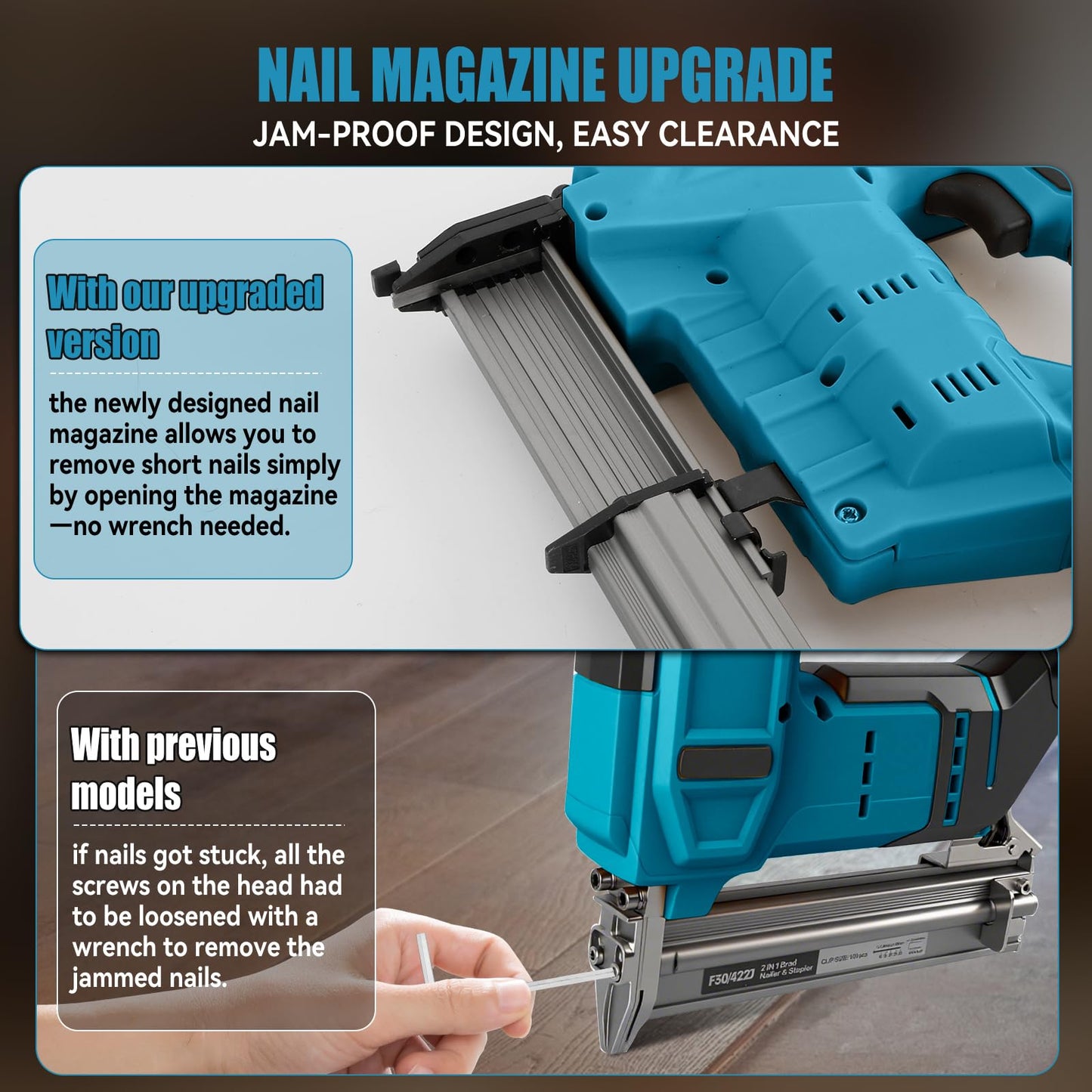Upgraded Brushless 18GA Cordless Brad Nailer & Stapler,2-in-1 Electric Nail Gun for Ma-Kita 18V Batteries (Tool Only), 2 Firing Modes, Tool-Free Jam Release, Includes 2000 Fasteners