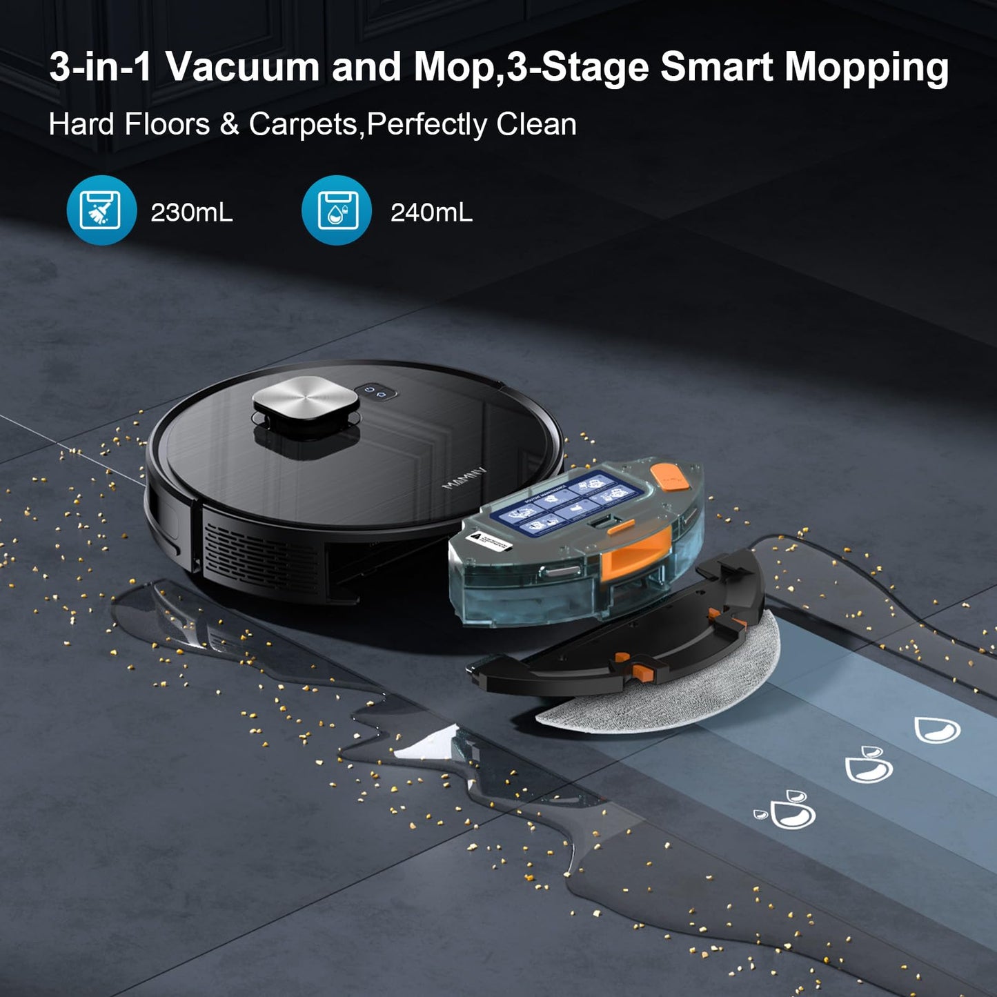MAMNV Robot Vacuum and Mop, 11500 Pa Suction, 3-in-1 Robotic Vacuum with Smart LiDAR Navigation, 90 Day Self-Emptying,160 Min Runtime,App/Alexa/Voice Control, Ideal for Pet Hair, Carpet & Hard Floor