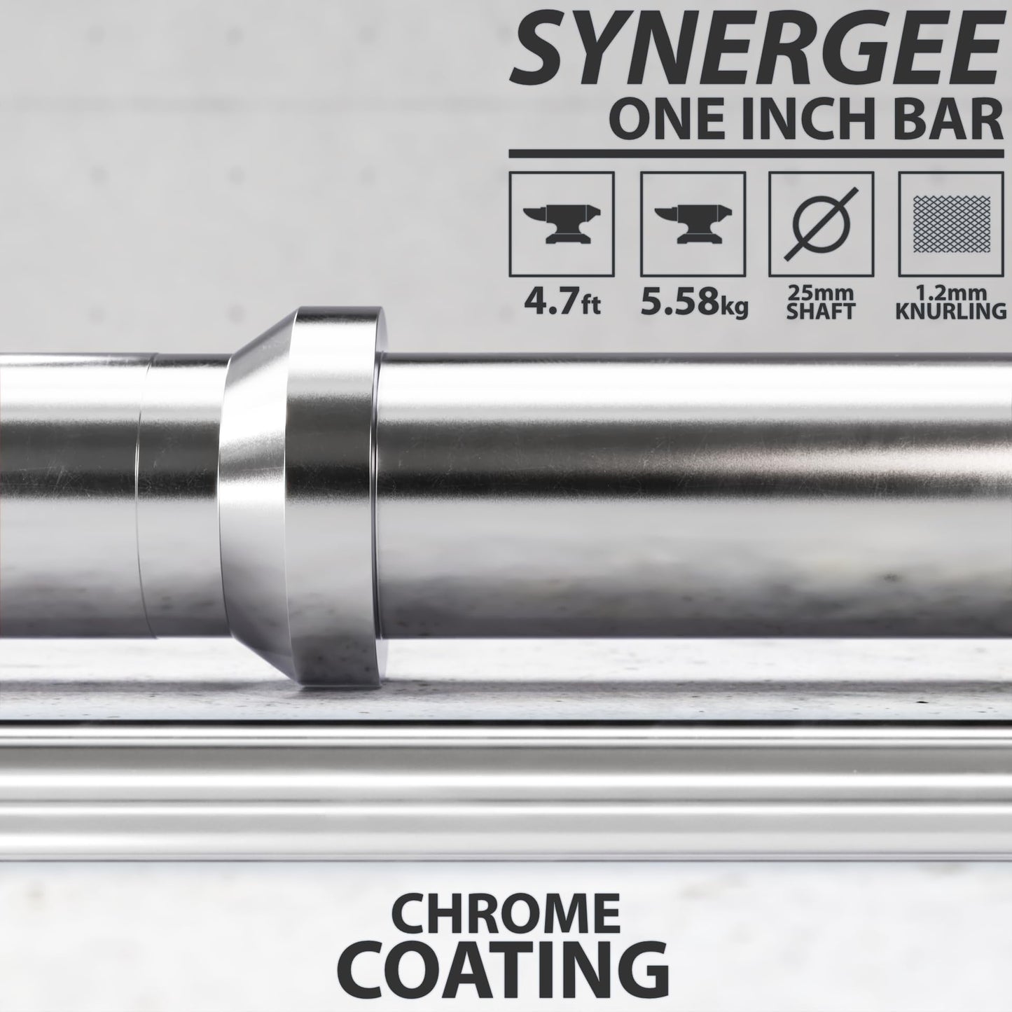 Synergee 1" Olympic Barbell Standard Weightlifting Barbell. 4.7'-foot Bar Weighing 5.58 KG/12.3 LB. Compatible with 1”-Opening Plates.