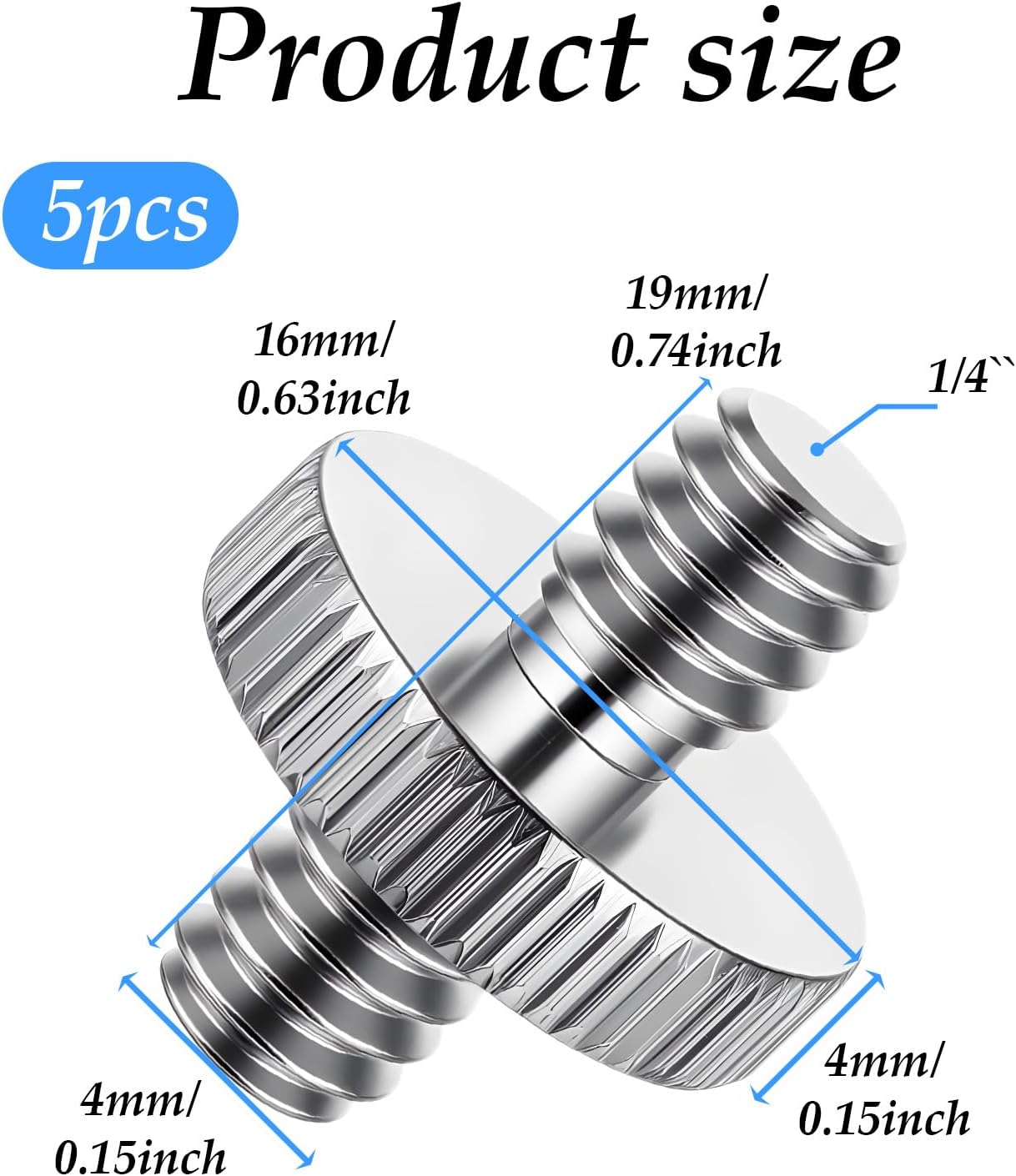 Alrhso 1/4" 1/4" 5 Pack Male to Male Camera Threaded Tripod Screw Adapter Double Head Stud Standard Tripod Adapter
