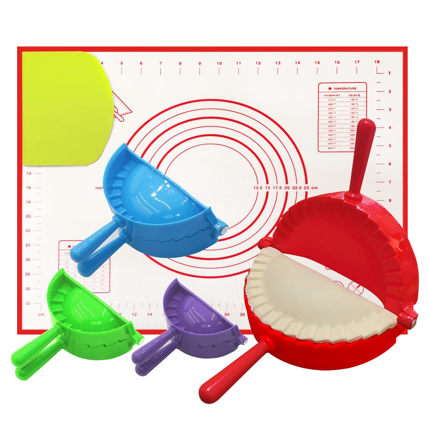 Empanada Maker Press, Dumpling Maker Press of 4, Extra Non Stick Pastry Mat and Dough Cut for Making Pies, Dumplings, Wontons, Pot Stickers, Etc, (4 Size 3/3.74/4.9/6 in)…