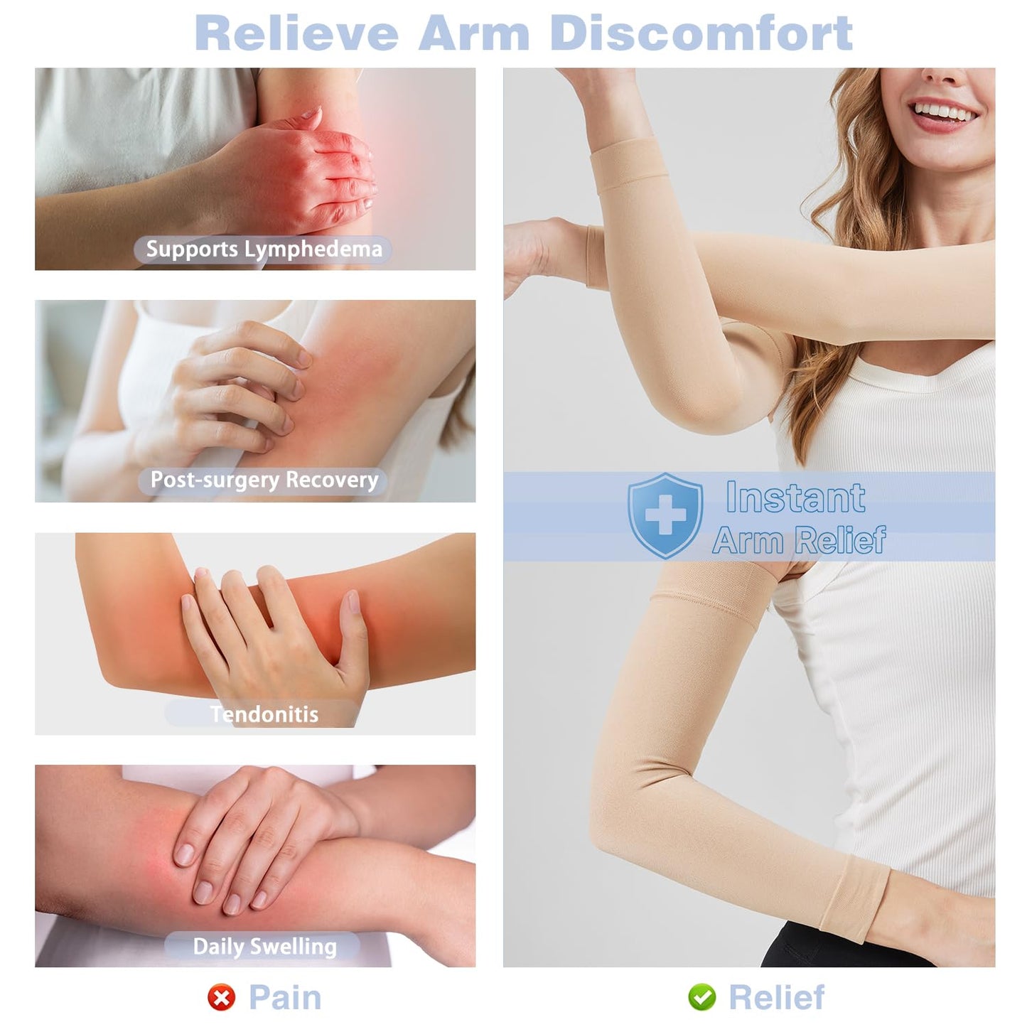 NOMIYEI Lymphedema Arm Sleeves for Women - 20-30 mmHg Graduated Compression Full Arm Support for Swelling Relief, Post-Surgery Recovery & Improved Circulation, Beige, Large