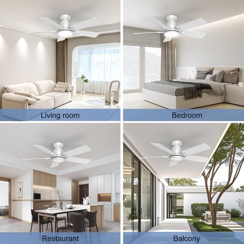 AIKVSXER Ceiling Fans with Lights,42" Low Profile Ceiling Fan with Lights and Remote,Reversible,3CCT, Dimmable,Noiseless,White Ceiling Fan for Bedroom,Living Room,Hallway