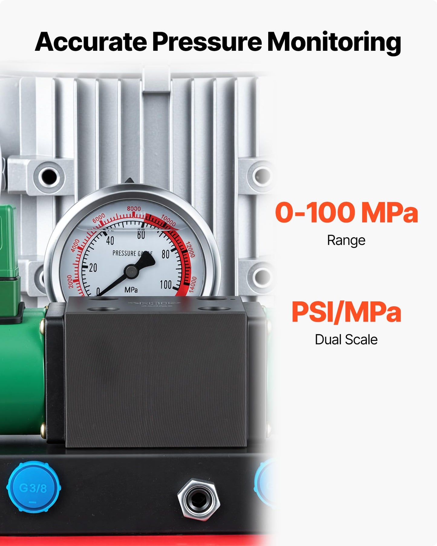 VEVOR Electric Driven Hydraulic Pump, 750W 10,000 PSI, 120V Double Acting Hydraulic Pump Power Pack Unit, Solenoid Valve with Pedal Switch, 2.1 Gal / 8L, for Punching, Bending, Double Acting Cylinders