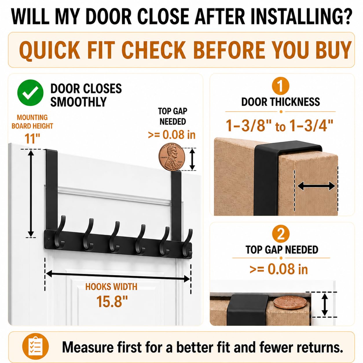 Peasulin 2 Pack Large Over The Door Hooks, Sturdy Door Hanger with 12 Hooks, Door Towel Rack for Bathroom, Bedroom, Kitchen, Coat Rack for Hanging, Easy to Install (Black)