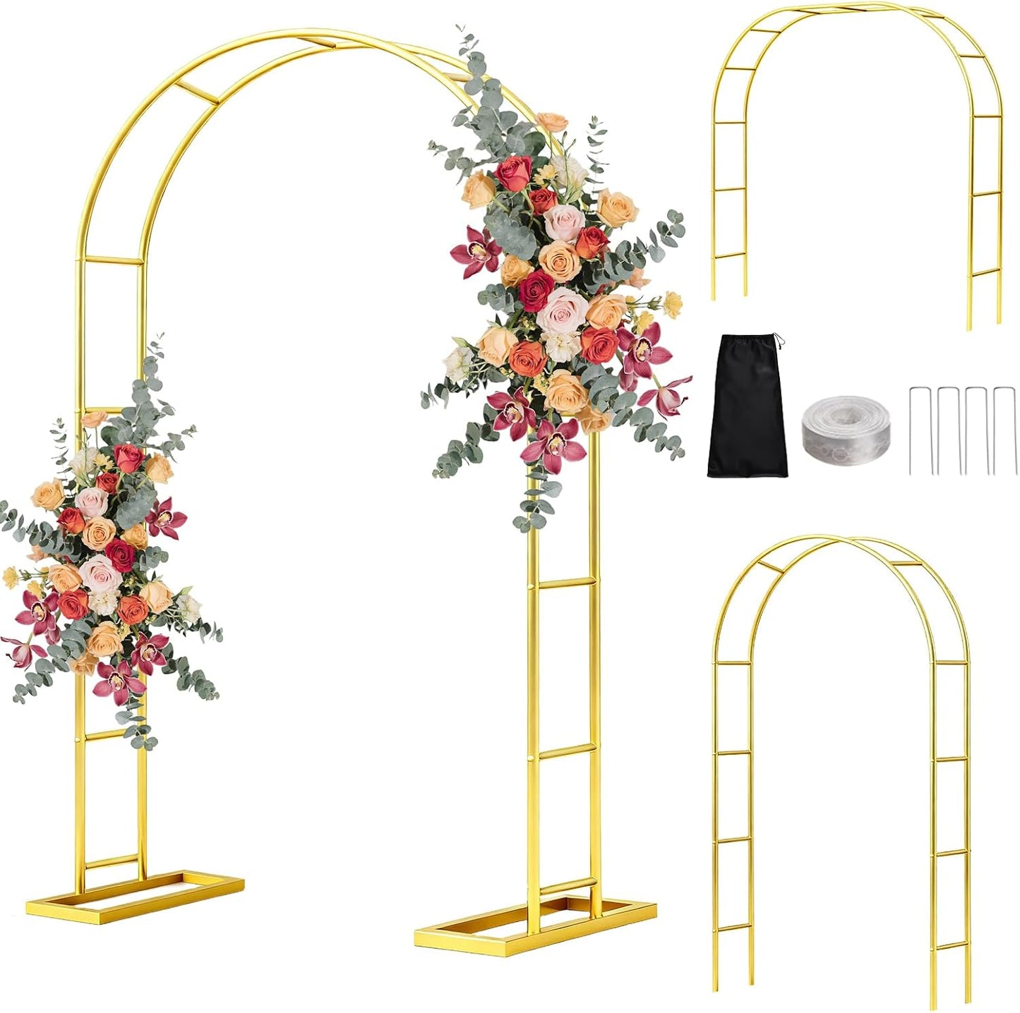 Stand,6.6FTx3.5FT 3 Arch Backdrop Metal Pergola Arbors,Gold Garden Wide Arbors and Arches Trellis for Climbing Plants