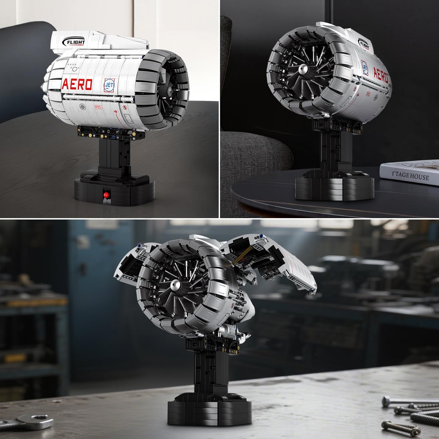 Reobrix Aircraft Turbofan Engine Building Set for Adults, Aircraft Engine Model Kit that Runs 33019, STEM Mechanical Educational & Collectible Turbofan Engine Model with Motor, Creative Gifts for 14+