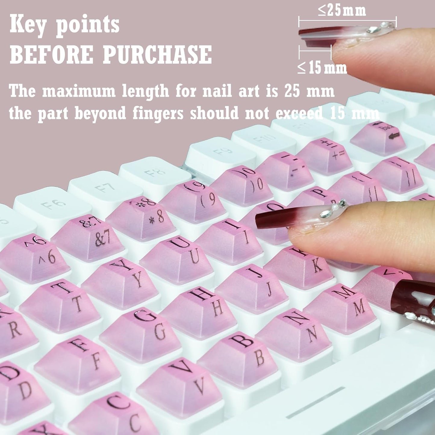 Zooplan 80 Pcs Self-Adhesive PC Keyboard Keys for Long Nails Typing and Gaming, Anti-Damage Symbolic and Alphanumeric
