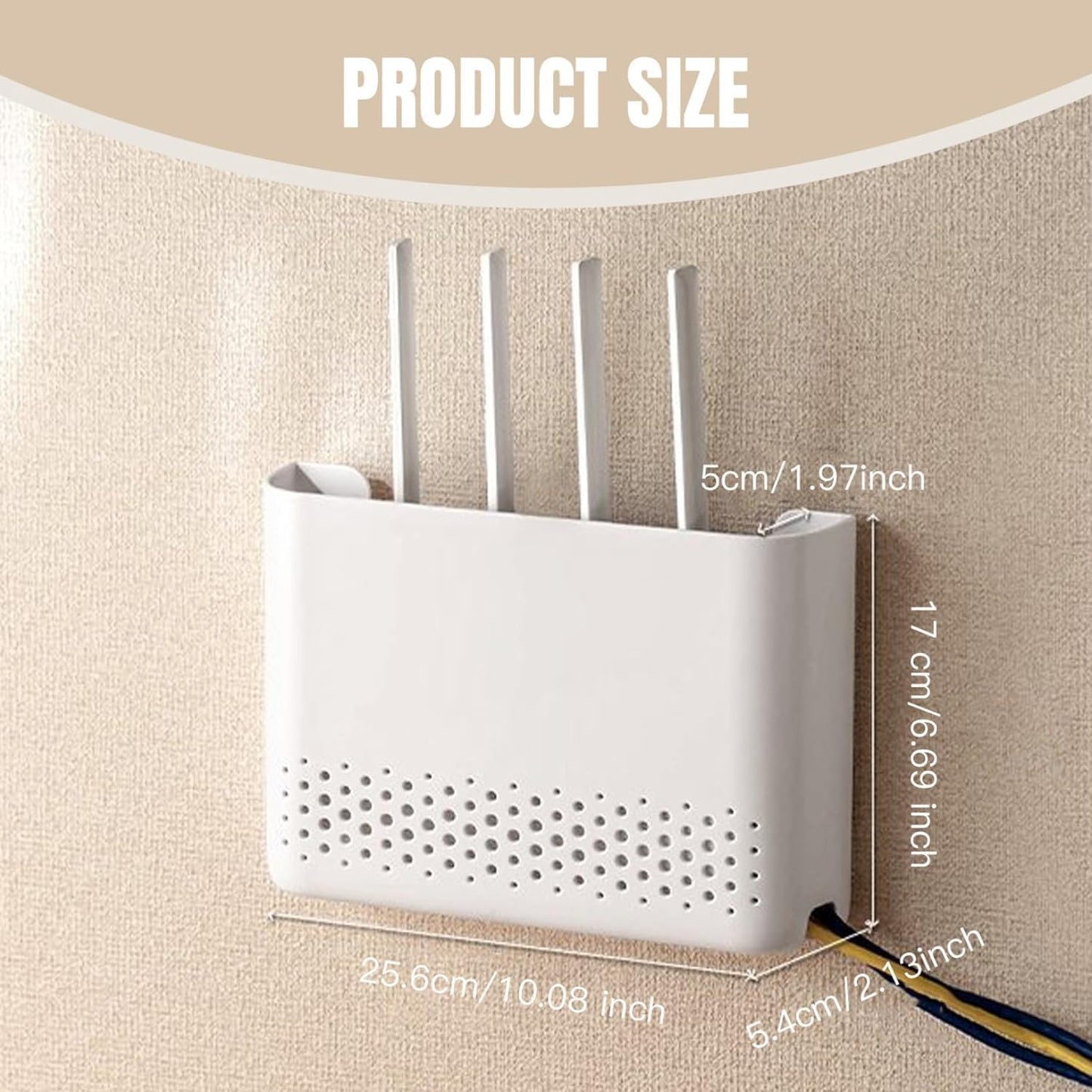 Generic 10x7x2 Inch Wall Mounted WiFi Router Storage Box, White ABS Router Organizer with Ventilation Holes, Cable