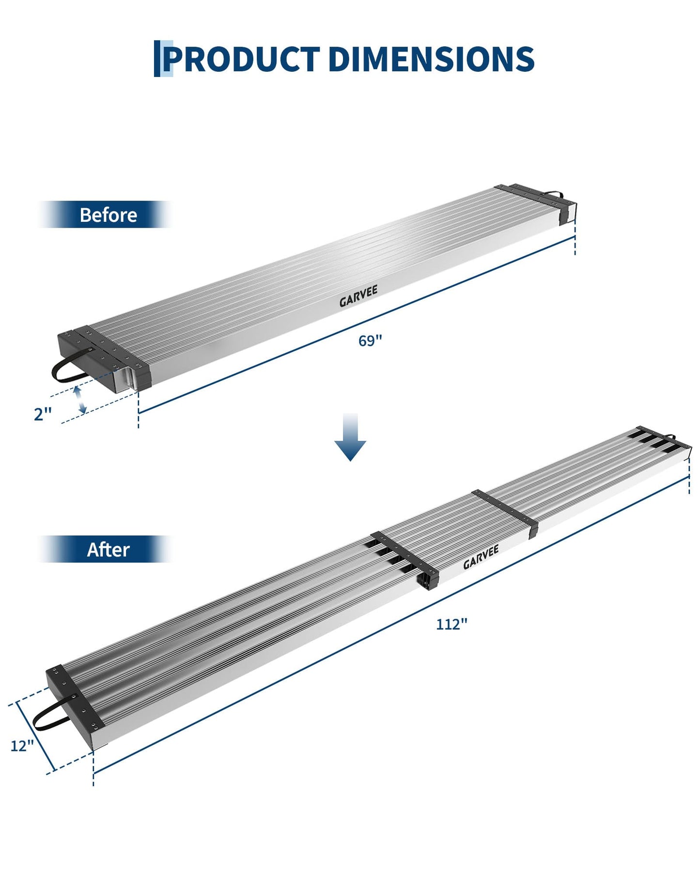 Garvee Aluminum Work Plank with Anti-Slip Texture, 6-9 ft Telescoping Plank, 440 Lb Capacity Heavy-Duty Scaffolding Platform, Portable Ladder Accessory for Indoor & Outdoor Work