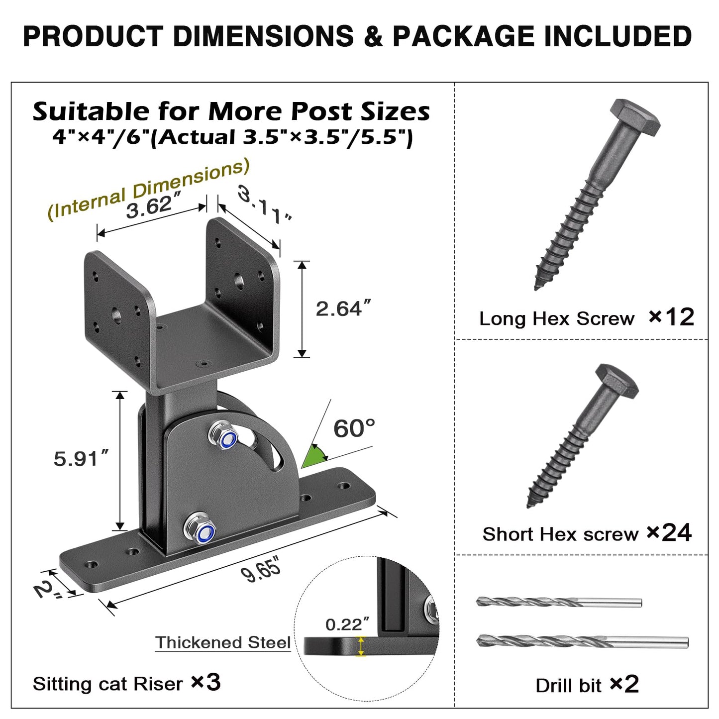 Roof Riser Brackets, Stainless Steel 4x4 (Actual Size:3.5"×3.5") Adjustable Angles Saddle Roof Riser Brackets for Patio Cover for Patio Cover Roof Gazebo, 3Pack