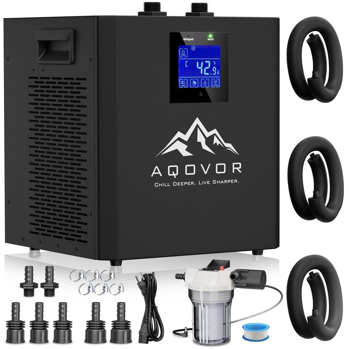 Ice Bath Water Chiller for Cold Plunge Tub, 1/3 Hp Cold Plunge Chiller with External Filter Water Pump & All Hoses, Ideal for Ice Bath Recovery Home Use 110v