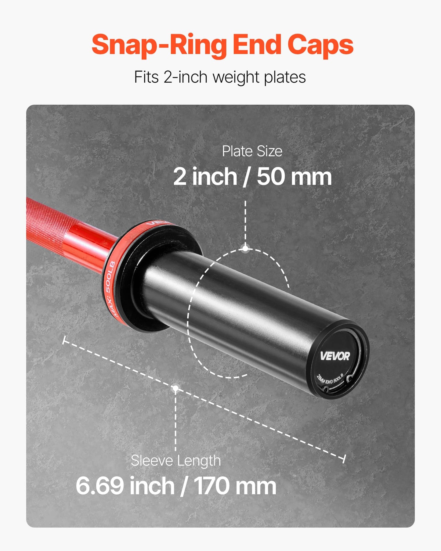 VEVOR 4FT/6FT/7FT Barbell Bar, Fits 2-Inch Weight Plates, Chrome Plated Barbell Bar with Knurled Grip for Strength Training, Weightlifting, Squat, Deadlift, Bench Press, Curl, Overhead Press, 500lbs/700lbs/1000lbs Capacity (Black&Red, 4FT 22lbs Barbell, 5
