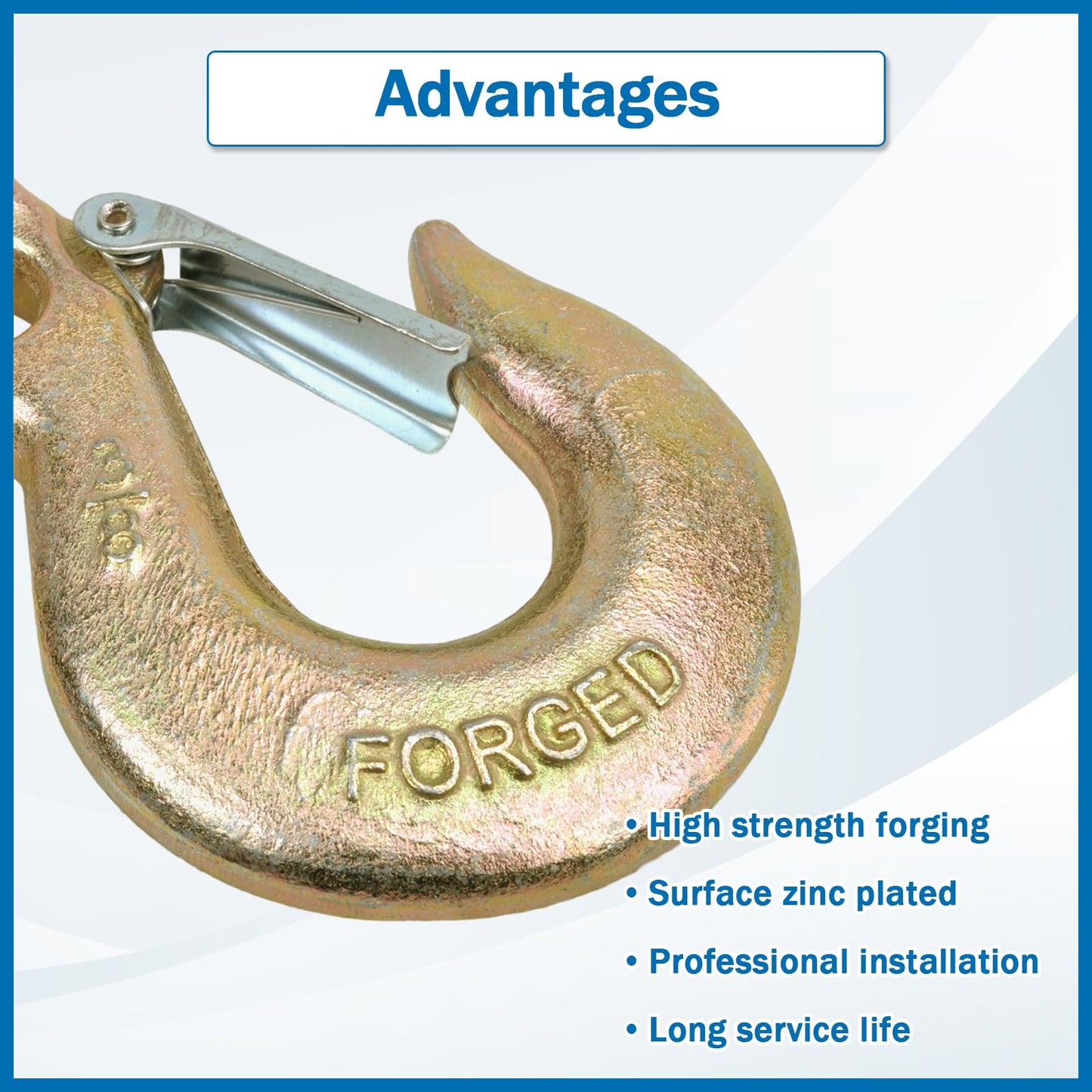 TBAPFS 2 Pack 3/8" Inch Clevis Grab Hooks G70 Steel Chain Slip Hook with Safety Latch 18000 Lbs Capacity Working with Towing and Chain
