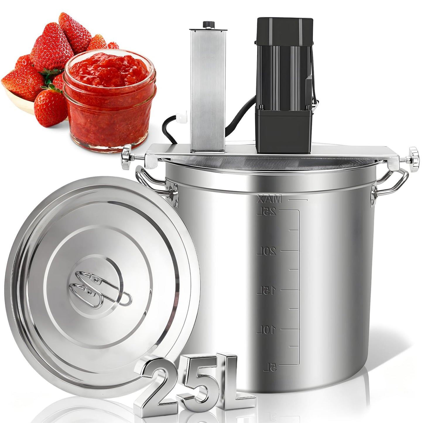25L Commercial Automatic Food Mixer, Stainless Steel, 4-Blade Stirring Scraper, Adjustable Speed Control, for Restaurant & Industrial Use