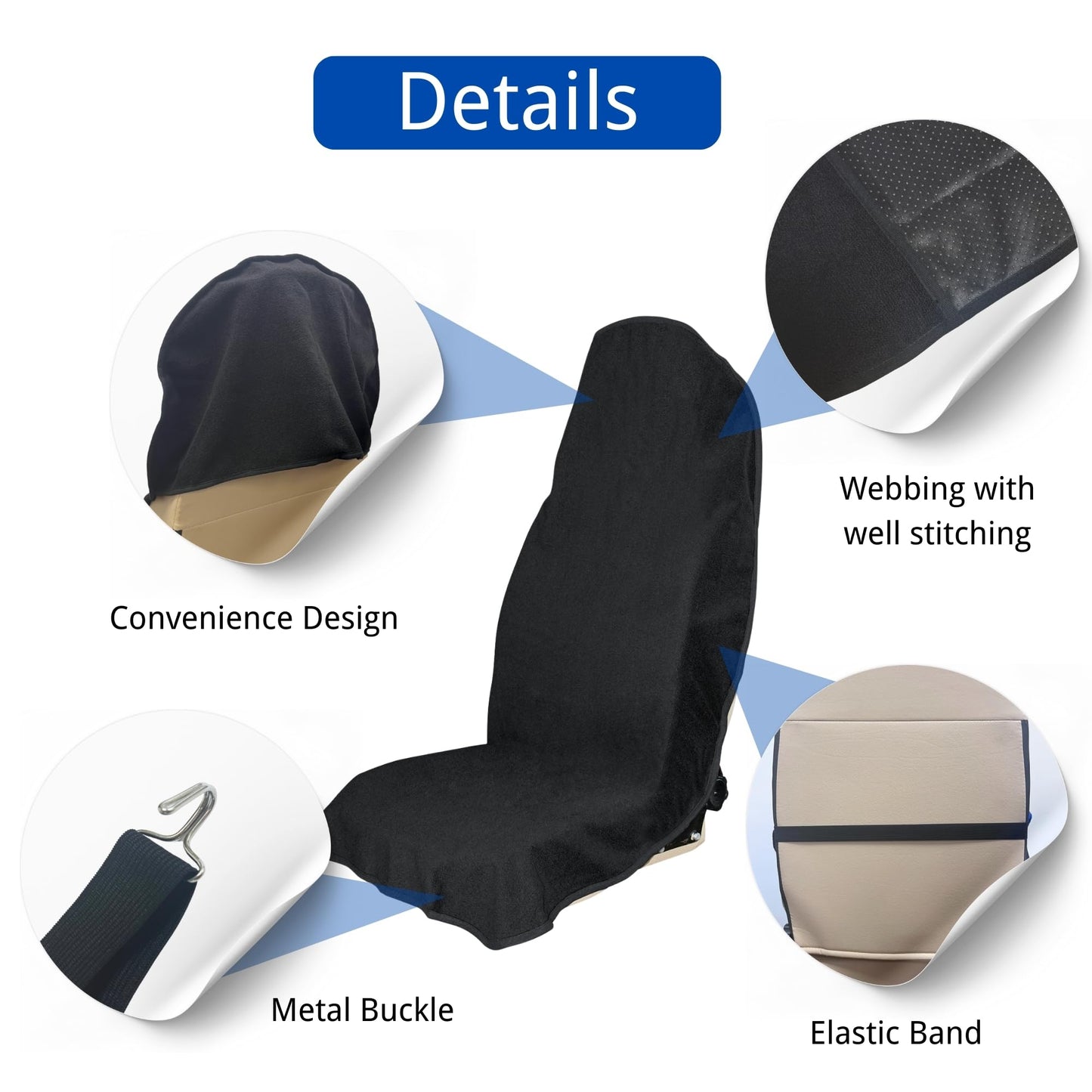 Hirritale Waterproof Car Seat Cover for Front Seats, Protector for Cars SUVs Trucks, Sweat Towel Seat Covers Bucket for Gym,Workout,Beach,Hiking,Running (Black, 1PC)