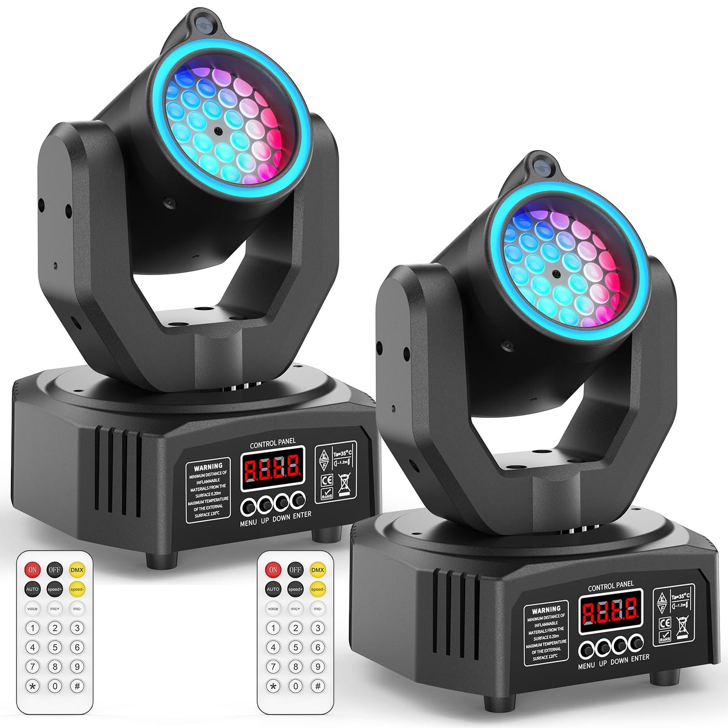 2PCS Compact 30W Stage Moving Head Light with Beam,GOBO Projection,Remote Control Sound Active & DMX512 Control 450° Pan/180° Tilt for DJ Party Home Theater Small Venues