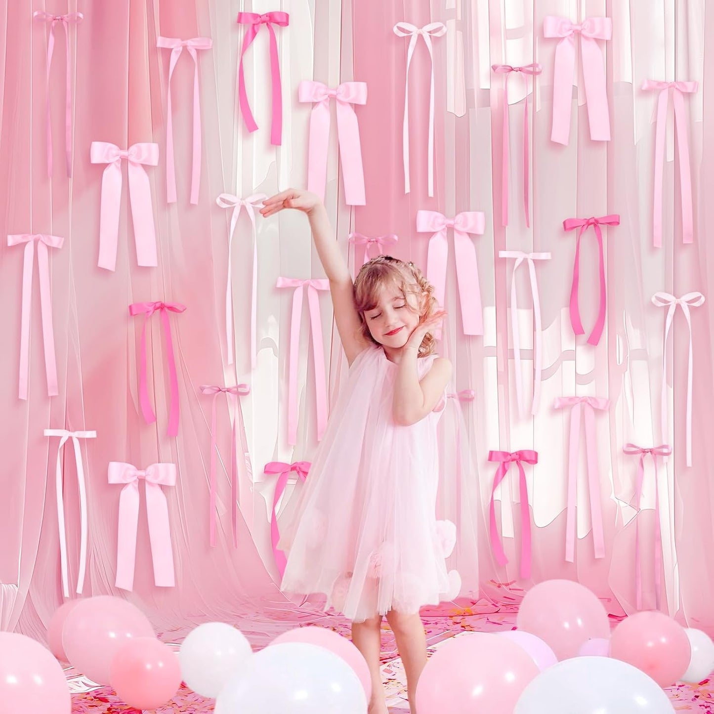 Skiennix 40Pcs Pink Bow Wall Decor - DIY Photo Backdrop & Garland for Birthday, Baby Shower, Bachelorette Party