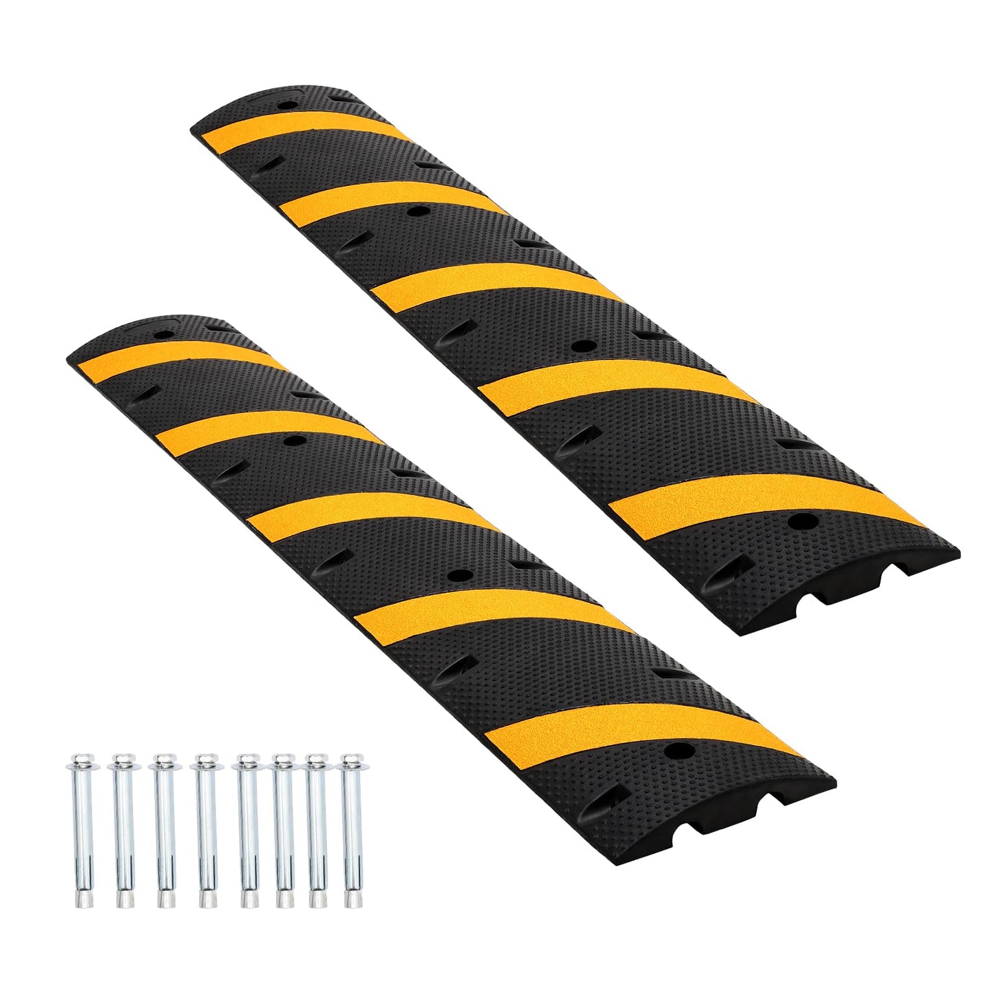 2-Pack 6FT Heavy Duty Speed Bumps – 25,000Lb Capacity Recycled Rubber Traffic Calming Humps for Parking Lots, Driveways & Garages – Weatherproof with Cable Protection Channels