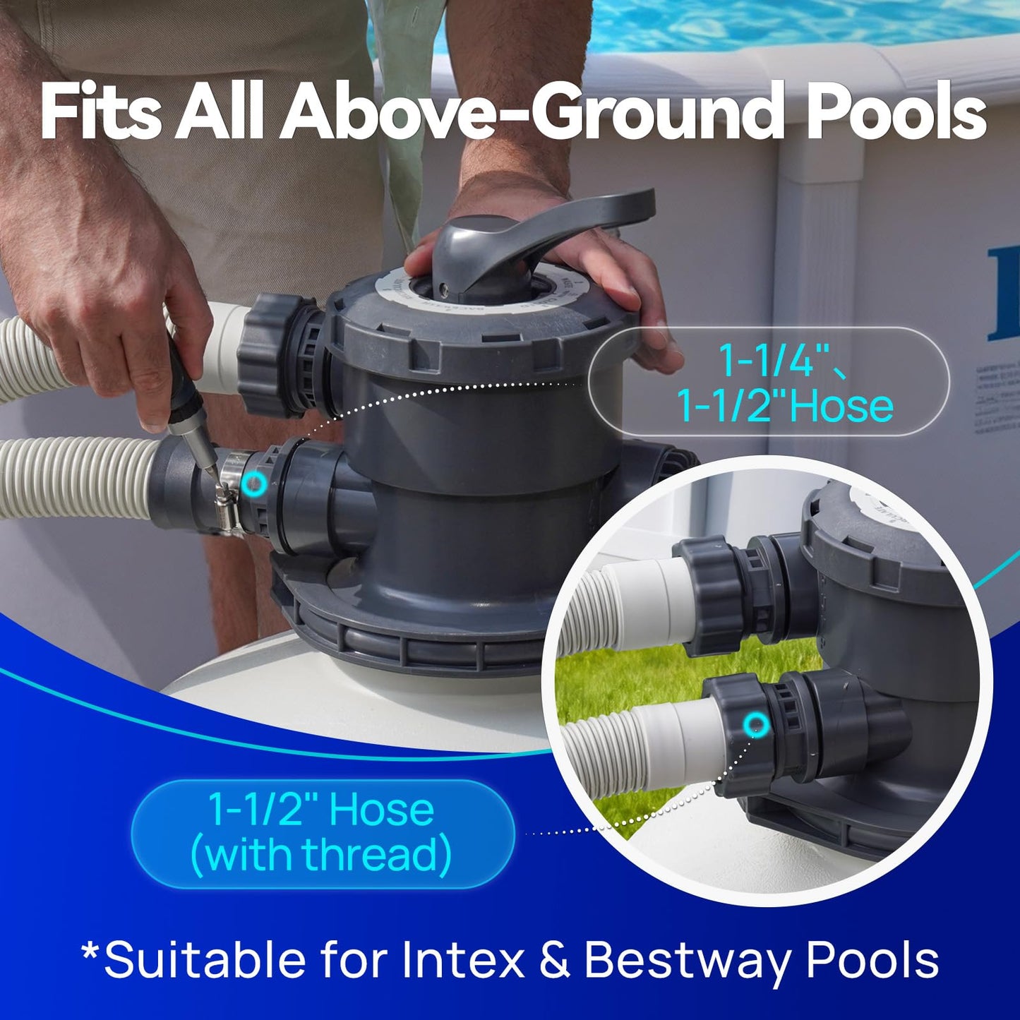 AQUASTRONG 20in Sand Filter Pump for Above Ground Pool with Timer, 220V, 2 HP, 8917 GPH Pool Pumps Above Ground for Pools Up to 38000 GAL, Pool Sand Filter with 6-Way Valve