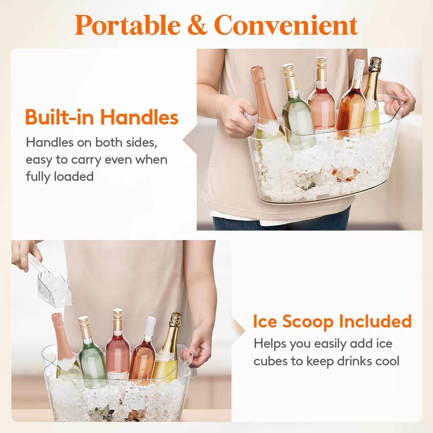 Lifewit 6.5L Ice Bucket for Parties 2 Packs, Portable Drink Bucket for Cocktail Bar, Plastic Champagne Cooler for Beverage/Wine/Beer, Mimosa Bar Supplies Chiller Tub with Scoop 38 x18x20 cm/15x7x8"