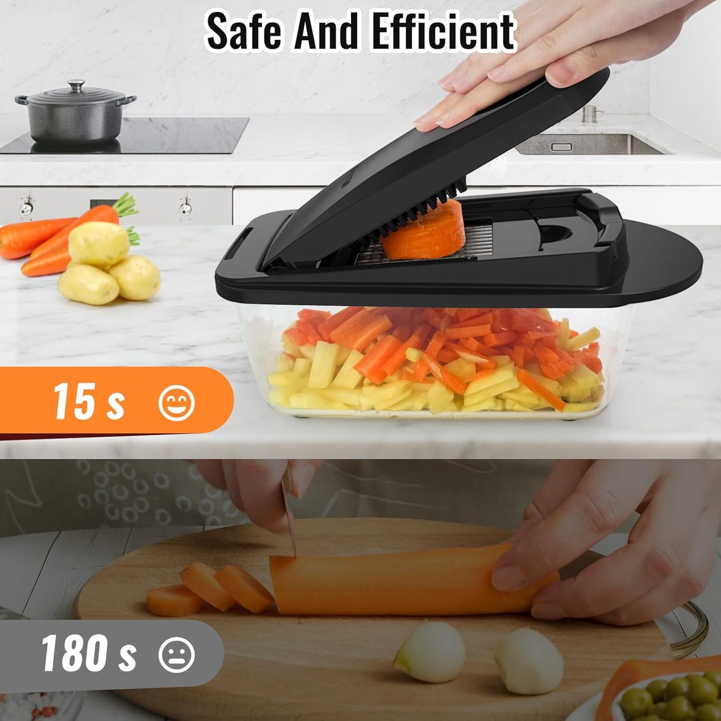 Skiennix 8-Blade Vegetable Chopper - All-in-One Mandoline Slicer with Container | Black Kitchen Gadget