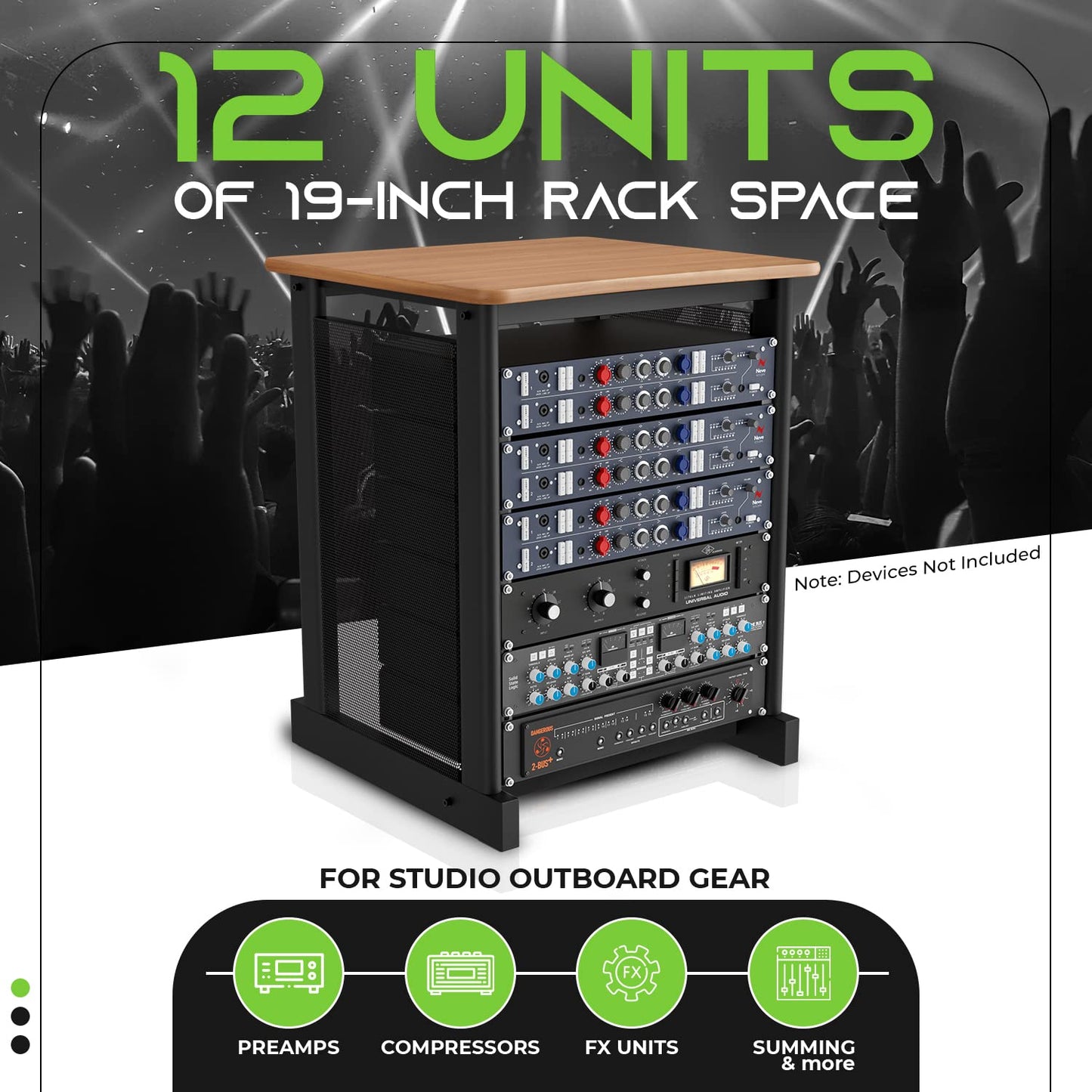 GEARit 12U Audio Rack, 19 Inch Steel AV Rack, Server Rack and Network Rack Stand with Flat Oak Top, Rack for Music Gear, Mixers, Network Equipment, Server Hardware and Audio Components