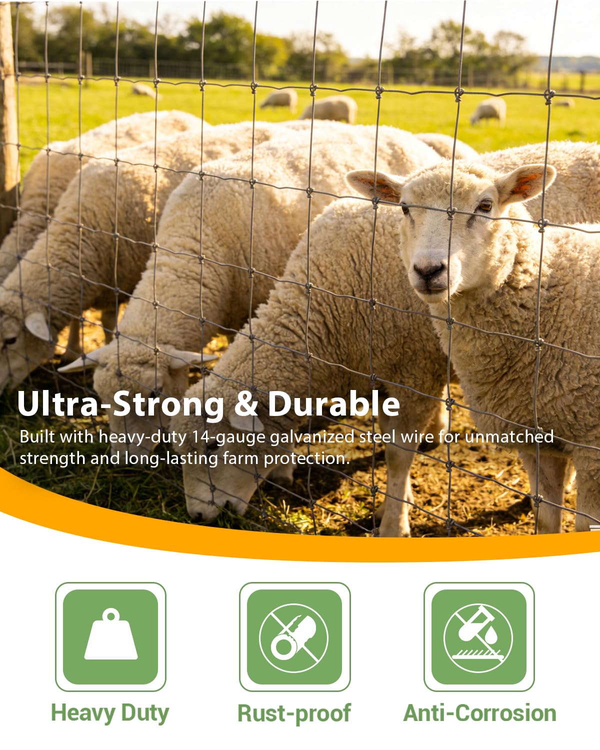 GarveeTech Cattle Farm Fence, Galvanized Wire Fencing 14GA Heavy Zinc Coating Wire Fencing, for Goat Deer Yard Livestock Animals Protection (6x164ft（14GA）)