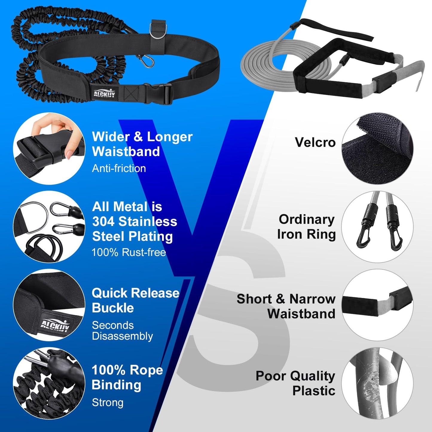 Swimming Training Belt 8-25FT Adjustable Swimming Resistance Belt, Stationary Harness for Any Pool Without Counter Current System (Black)
