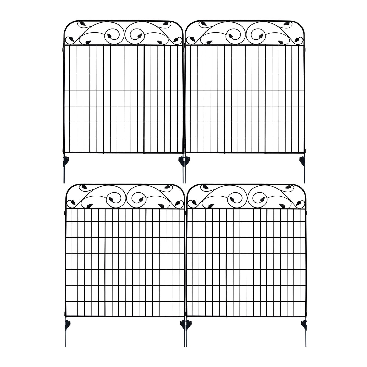 4 Pack 44" H 36" W (Linear Length 12 feet) Black Coated Heavy Duty Steel Decorative Garden Fence Panel with 8 Leaves, Heavy Duty Metal Wire Border Fencing Patio Flower Animal Barrier Section Panel