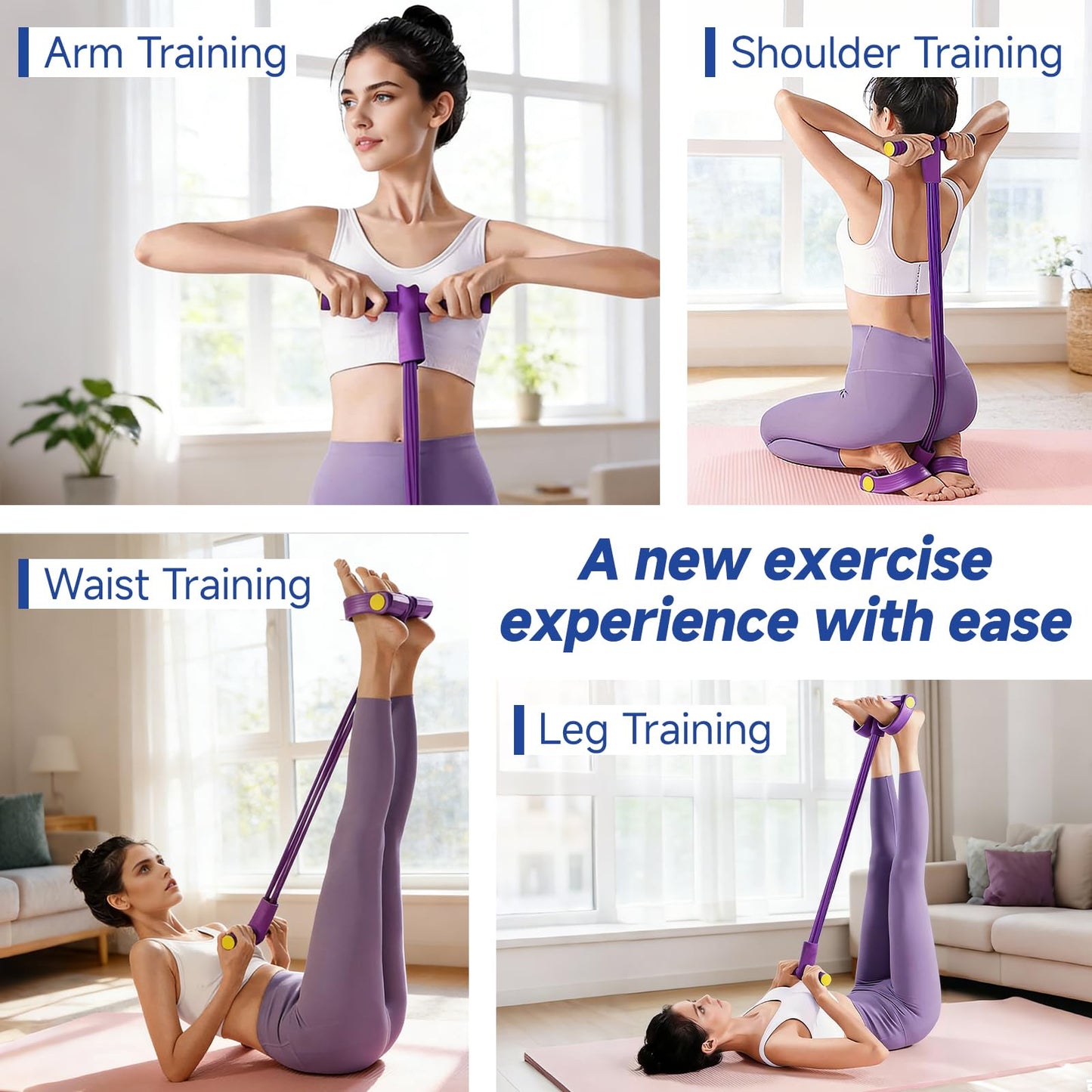 Pedal Resistance Band with Handles, 8 Tube Exercise Bands for Home Workout, Multifunctional Fitness Equipment for Abs, Waist, Legs & Full Body Training, Portable Foot Pedal Resistance Trainer