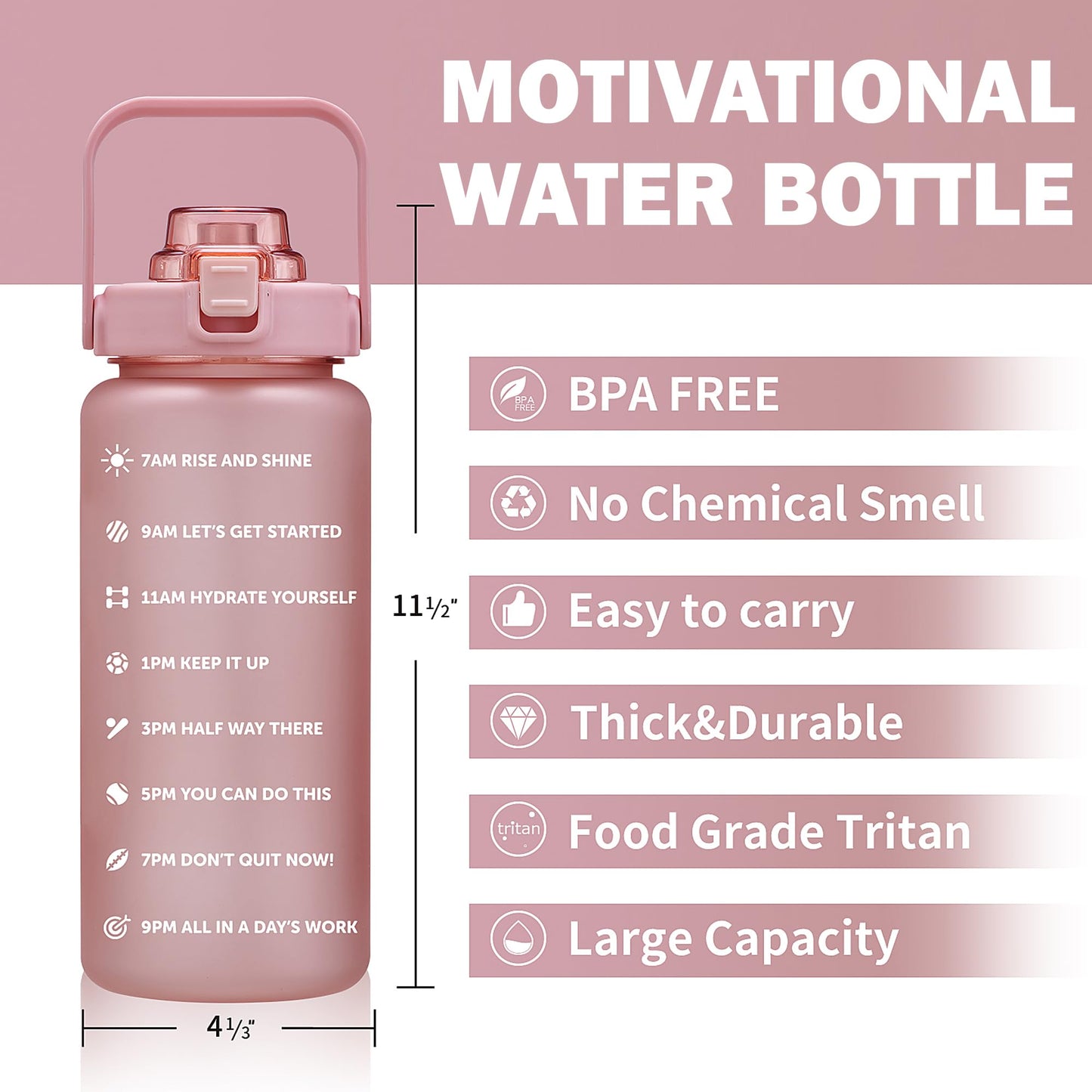 ST-YIBEN 64oz Large Motivational Water Bottle with Time Marker,Leakproof & BPA Free Half Gallon Big Water Bottle with Straw & Handle Tritan Frosted Water Jug for Women Men to Fitness,Gym,Sports