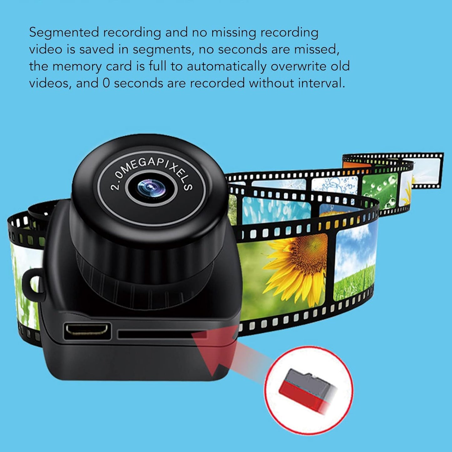 Rosvola 200,000 Small Action Camera, Rechargeable Battery for HD Video Camera Pixels with Data Cable for Live Photos