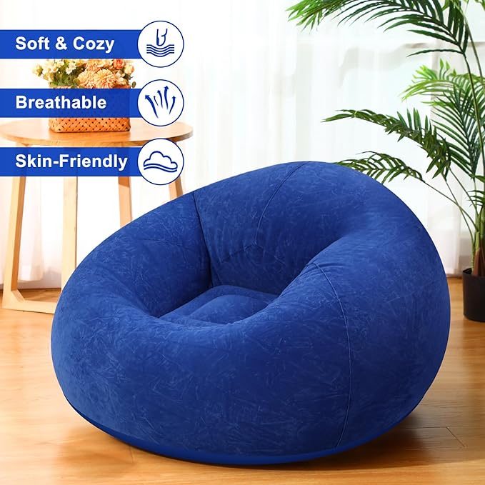 Realspring 6 Pcs Bean Bag Chairs for Adults Inflatable Chairs with Electric Air Pump,Blow up Couch Folding Portable Inflatable Couch Lazy Sofa for Reading Living Room Camping (Dark Blue)