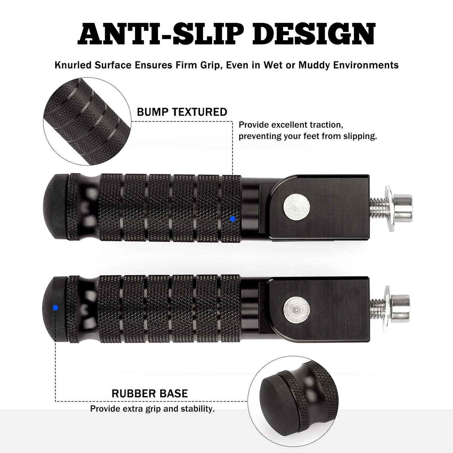 XINGWU M8 Motorcycle Foot Pegs 90 Degree Foldable Bike Pegs CNC Anti-Skid Universal for Super 73 Yamaha Honda Suzuki Aprilia Electric Car Motorbike Scooter Mini Bike Ebike Dirt Bike Go Kart (Black)