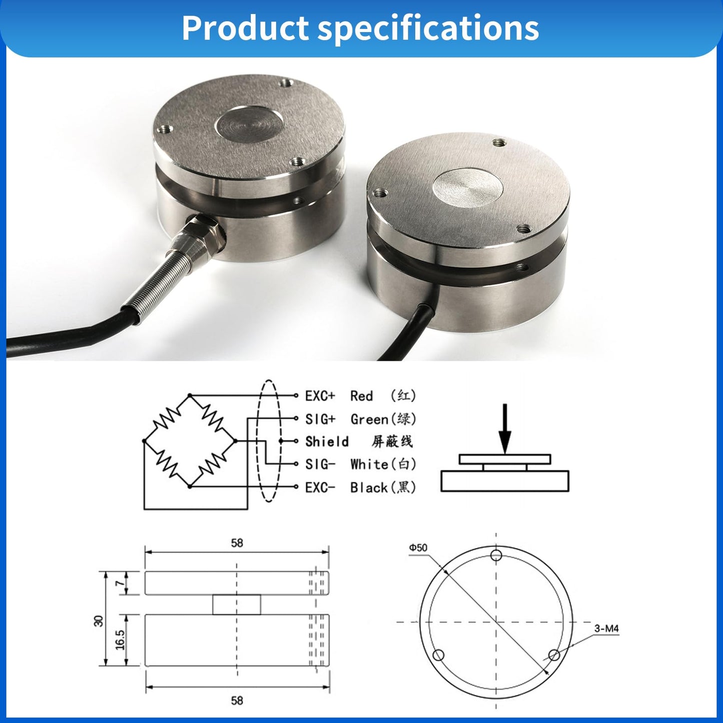 Load Cell Sensor with Indicator Display,Compression Force Weight Pressure Scale Sensor Two Sets of Relay Outputs Peak Recording (0-20KG with Indicator)