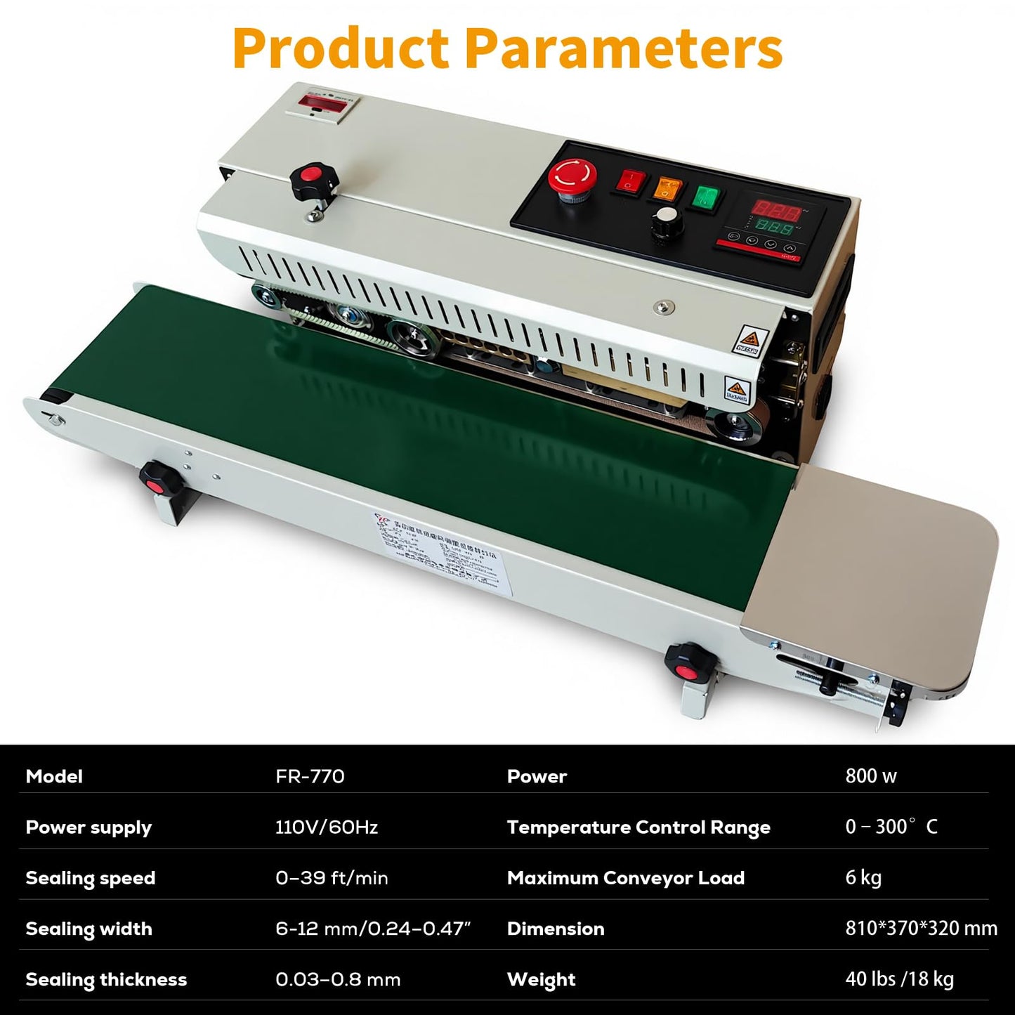 Automatic Horizontal Band Sealer (Full Copper Heating Block, with Counter Function), Continuous Bag Sealing Machine for 0.03–0.08mm PVC Film Bags (110V)