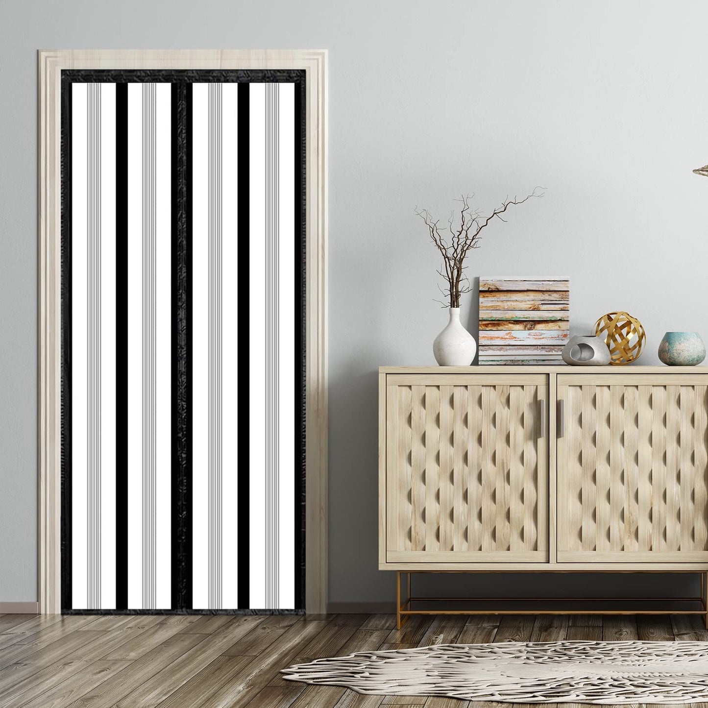 Insulated Door Curtain, Magnetic Thermal Door Cover Screen Door Self-Closing Privacy Magnetic Screen Door Hands Free for Patio, Kitchen, Bedroom, Air Conditioner Room, Fits Doors up to 34" x 80",Black